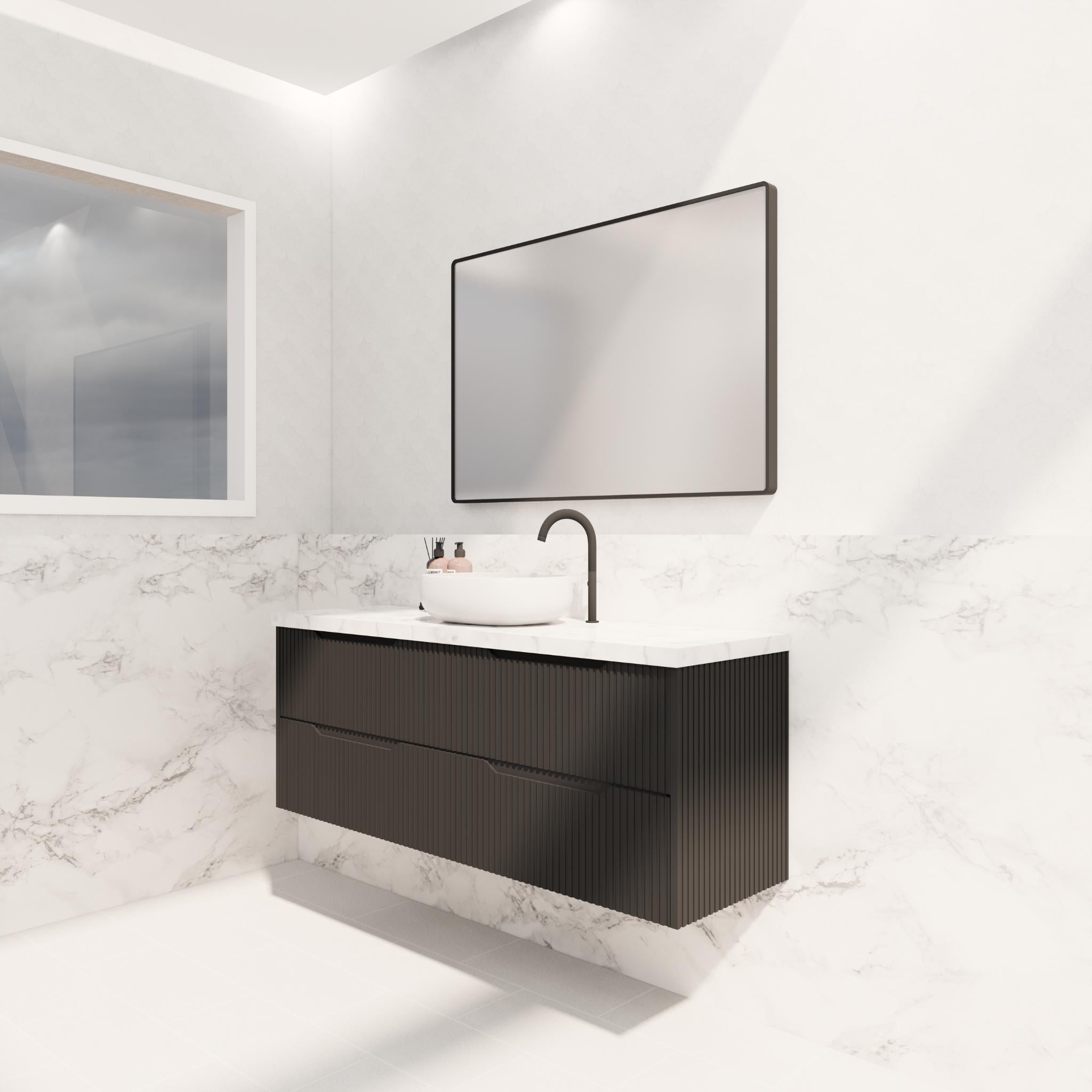 RIVA BALI MATTE BLACK 1500MM SINGLE BOWL WALL HUNG VANITY