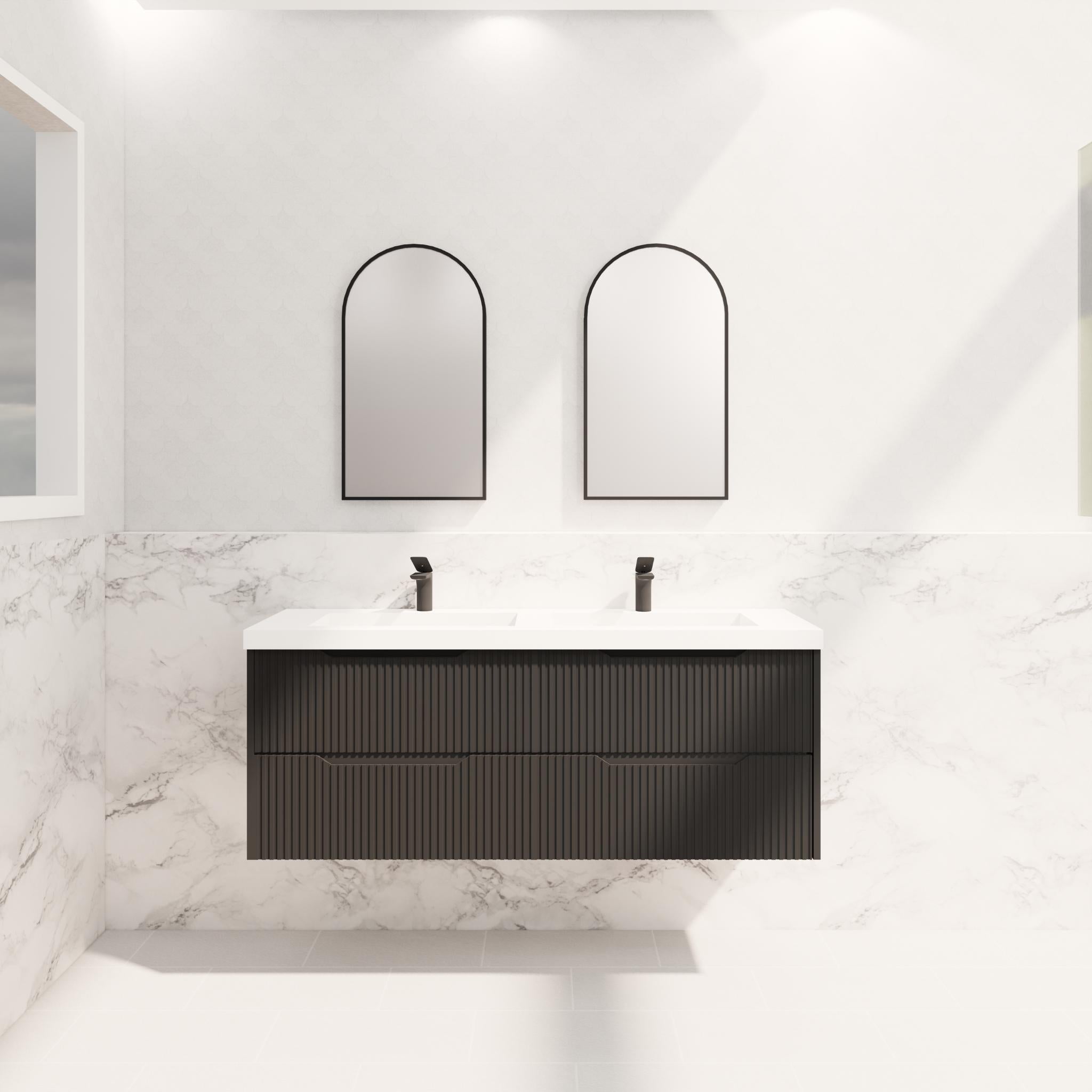 RIVA BALI MATTE BLACK 1500MM DOUBLE BOWL WALL HUNG VANITY