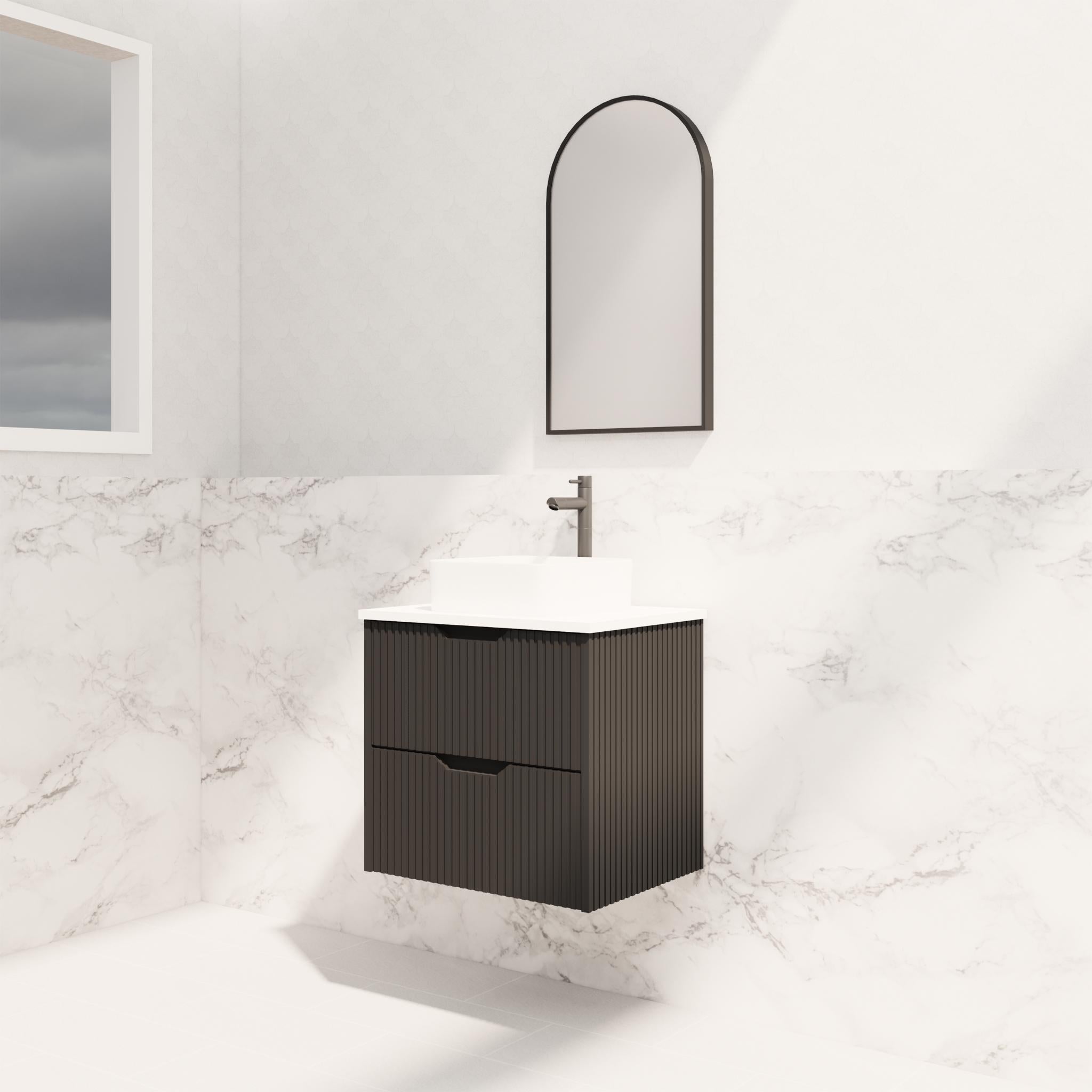 RIVA BALI MATTE BLACK 600MM SINGLE BOWL WALL HUNG VANITY