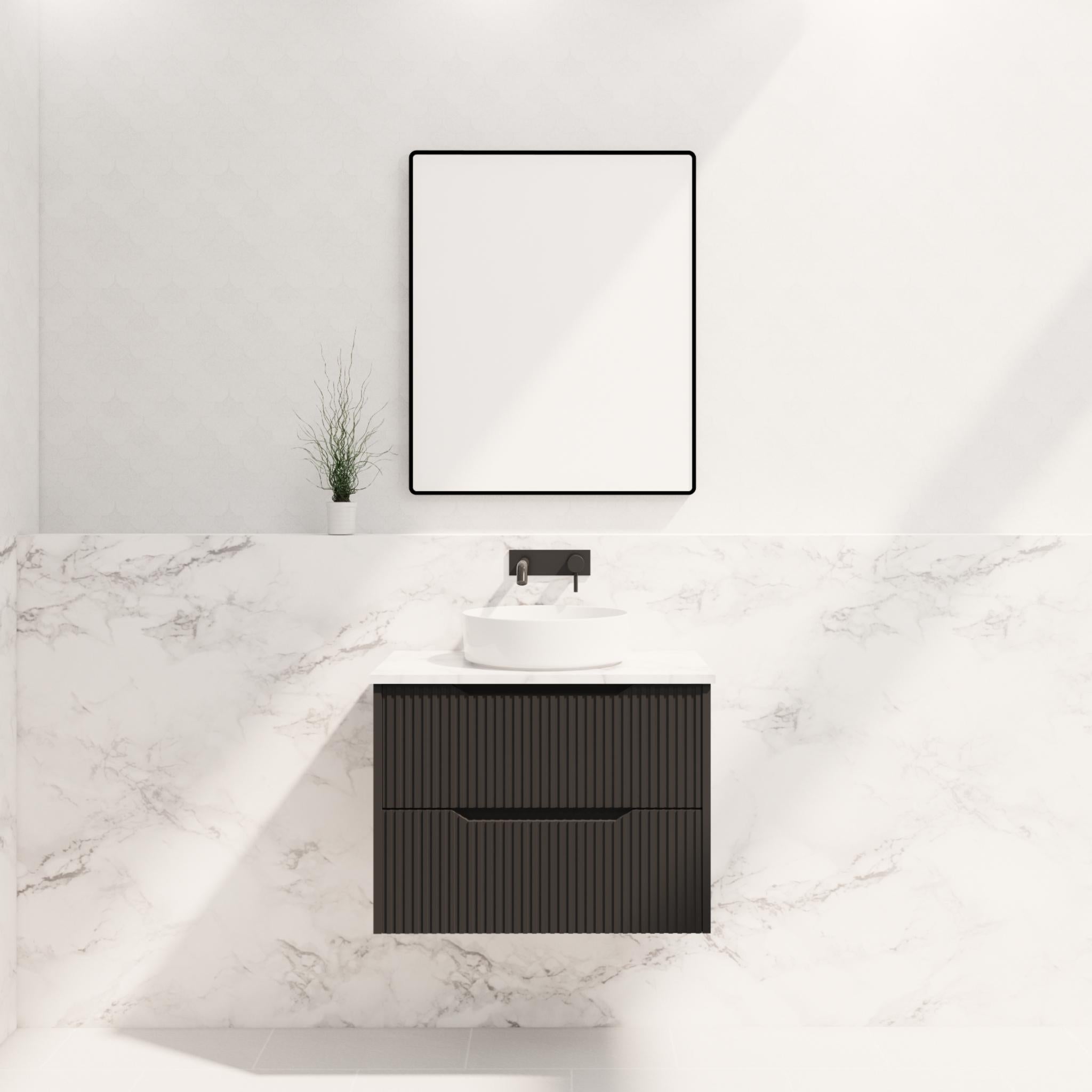 RIVA BALI MATTE BLACK 750MM SINGLE BOWL WALL HUNG VANITY