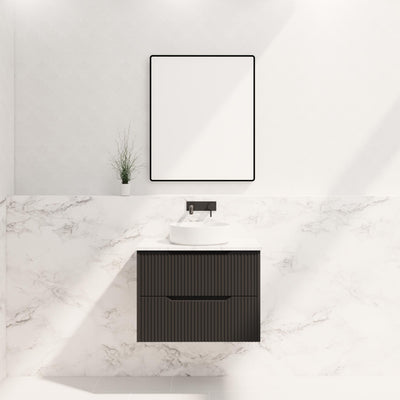 RIVA BALI MATTE BLACK 750MM SINGLE BOWL WALL HUNG VANITY