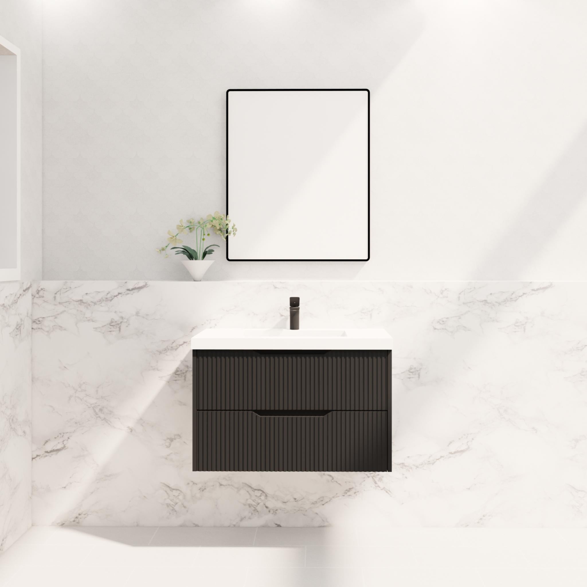 RIVA BALI MATTE BLACK 900MM SINGLE BOWL WALL HUNG VANITY