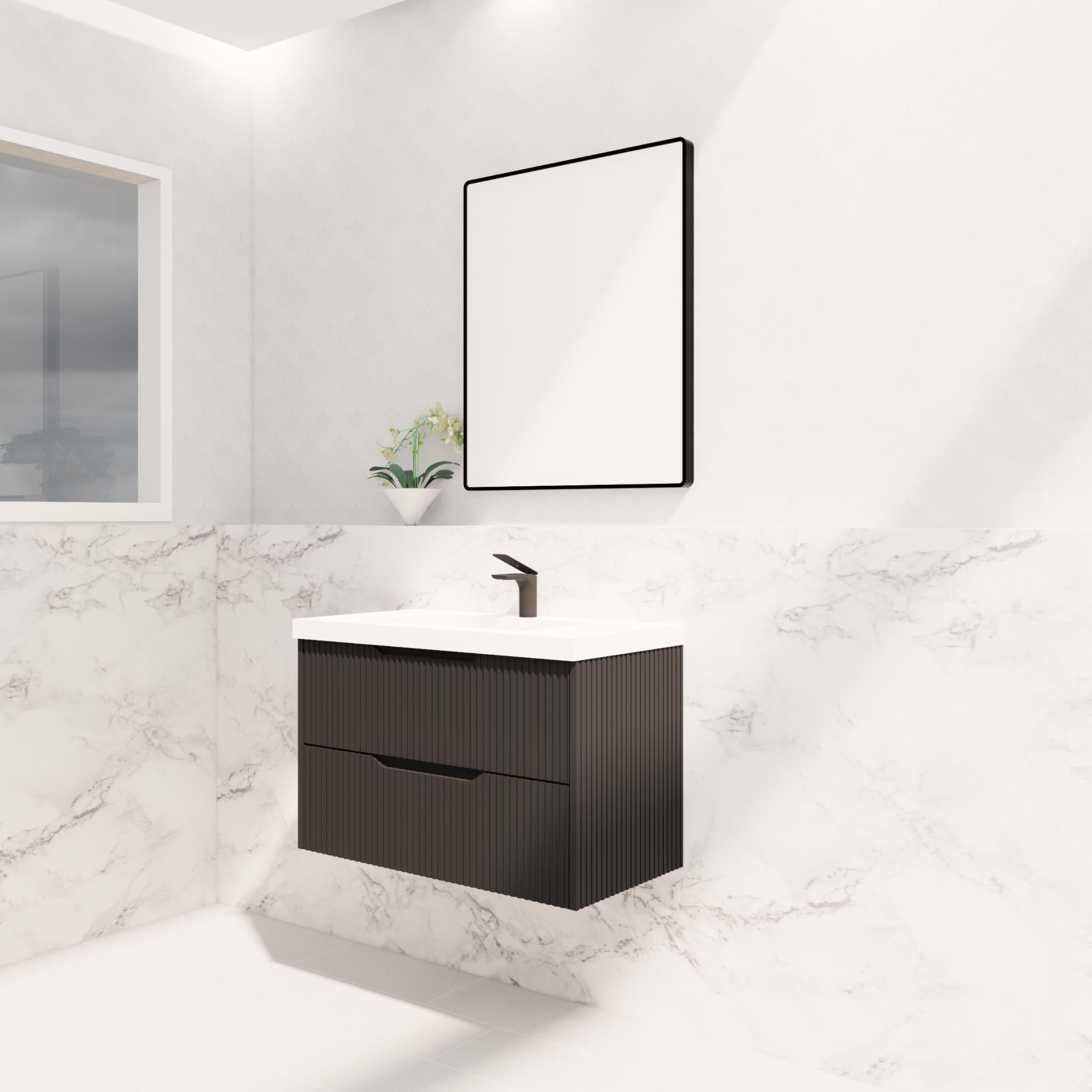 RIVA BALI MATTE BLACK 900MM SINGLE BOWL WALL HUNG VANITY