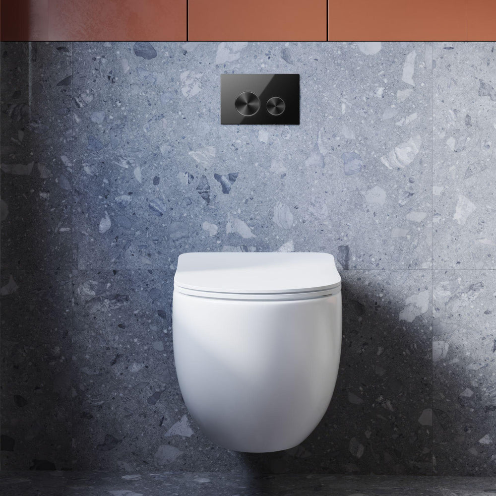 BELBAGNO GLASS IN WALL CIRCLE ALLOY BUTTON FLUSH PLATES 256MM BLACK ALUMINIUM