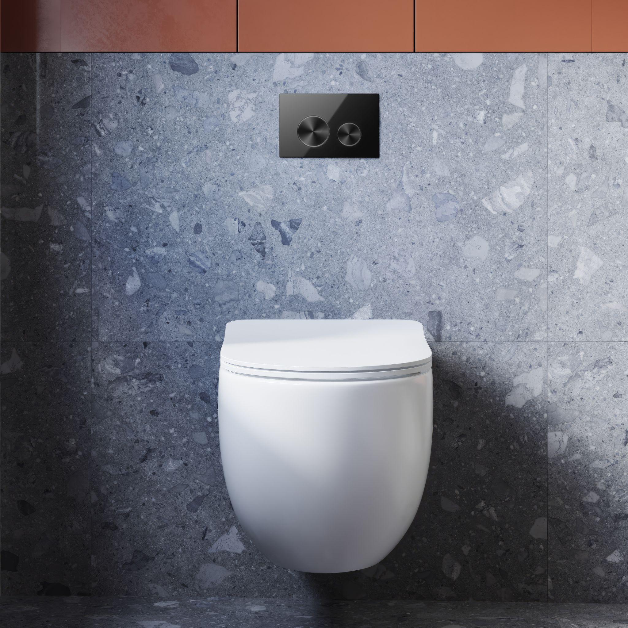 BELBAGNO GLASS IN WALL CIRCLE ALLOY BUTTON FLUSH PLATES 256MM BLACK ALUMINIUM