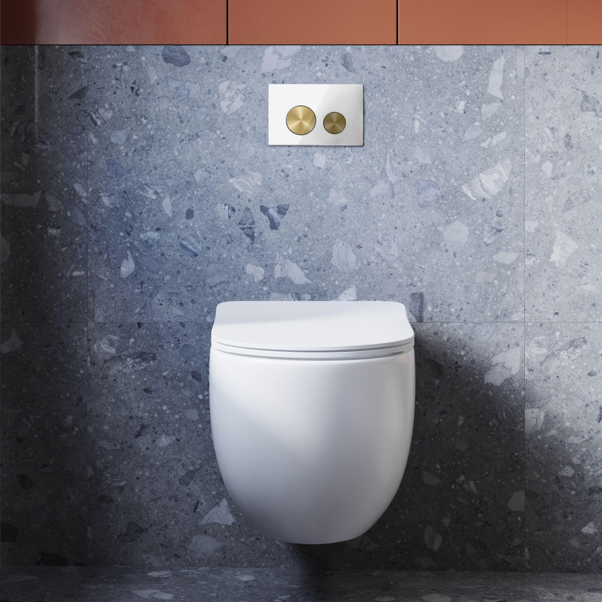 BELBAGNO GLASS IN WALL CIRCLE ALLOY BUTTON FLUSH PLATES 256MM WHITE AND GOLD ALUMINIUM