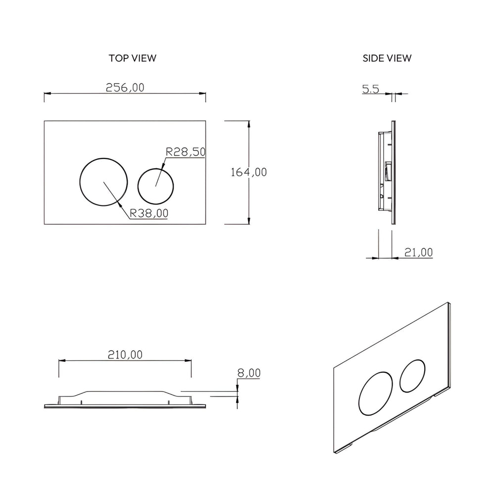 BELBAGNO GLASS IN WALL CIRCLE ALLOY BUTTON FLUSH PLATES 256MM WHITE AND GOLD ALUMINIUM