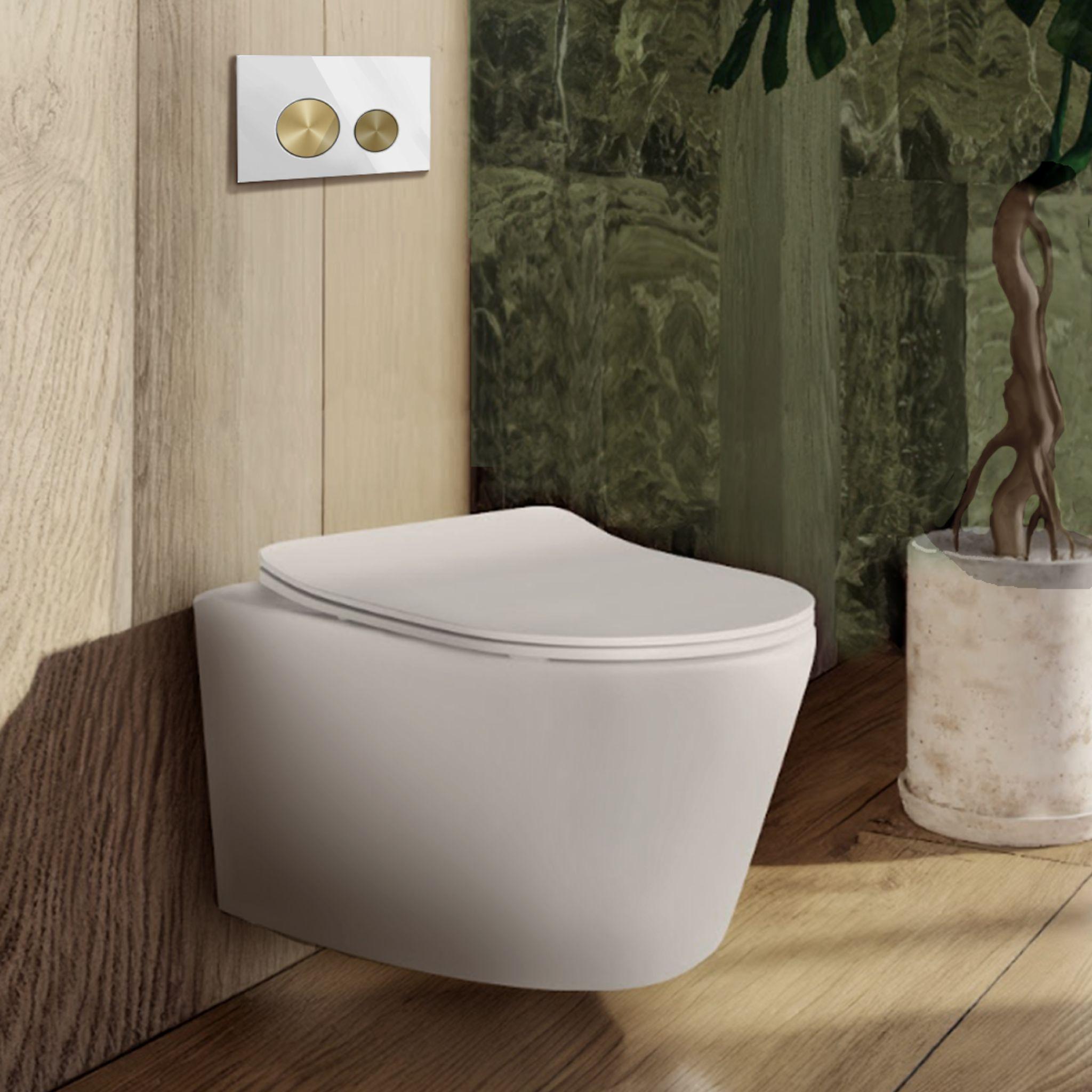 BELBAGNO GLASS IN WALL CIRCLE ALLOY BUTTON FLUSH PLATES 256MM WHITE AND GOLD ALUMINIUM