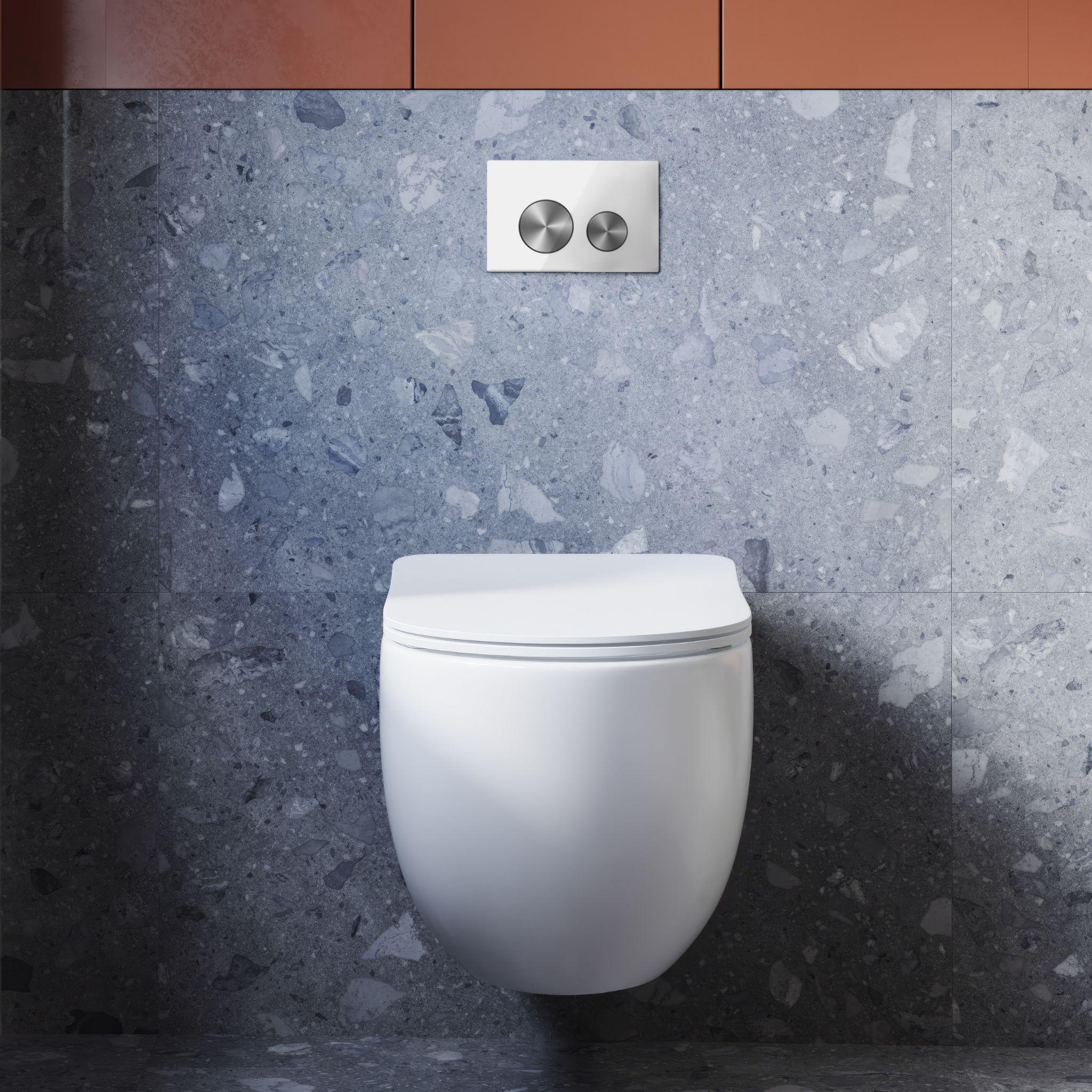 BELBAGNO GLASS IN WALL CIRCLE ALLOY BUTTON FLUSH PLATES 256MM WHITE AND GUN GREY ALUMINIUM