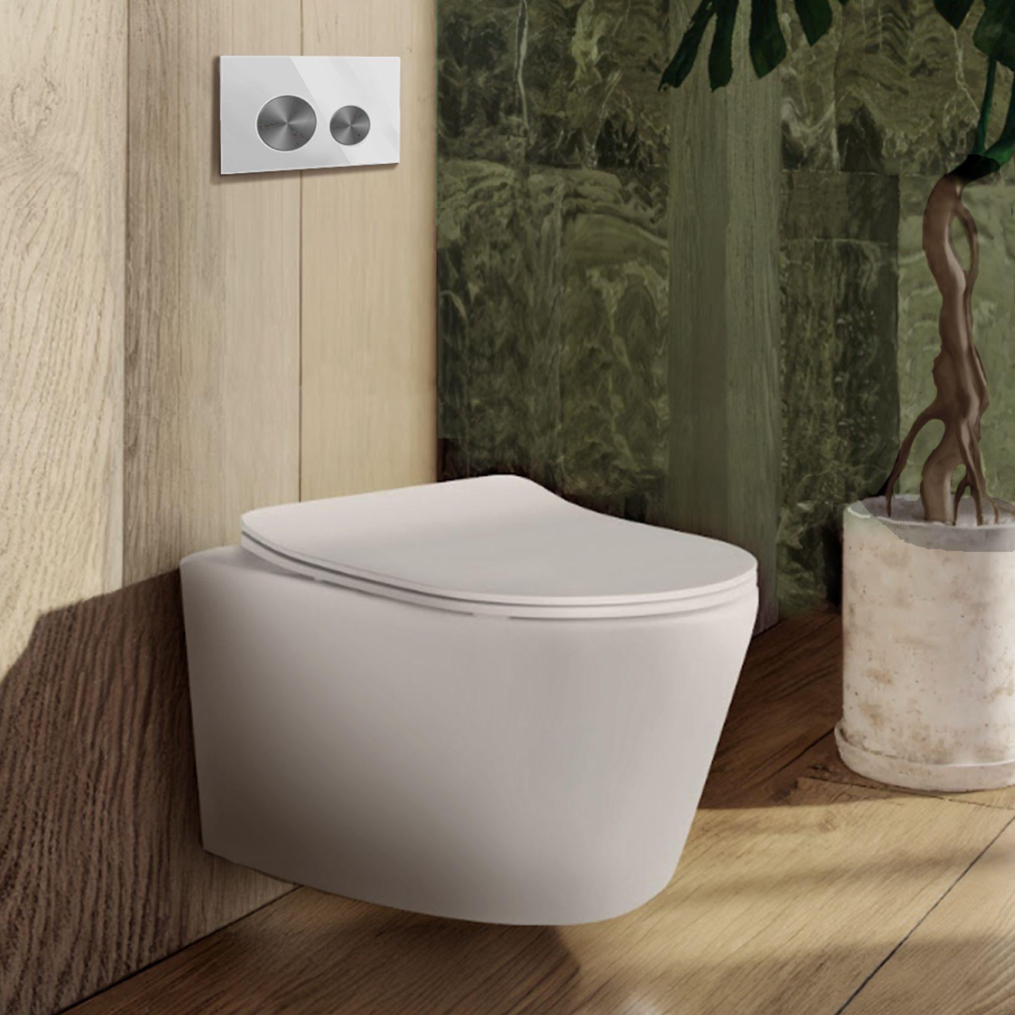 BELBAGNO GLASS IN WALL CIRCLE ALLOY BUTTON FLUSH PLATES 256MM WHITE AND GUN GREY ALUMINIUM