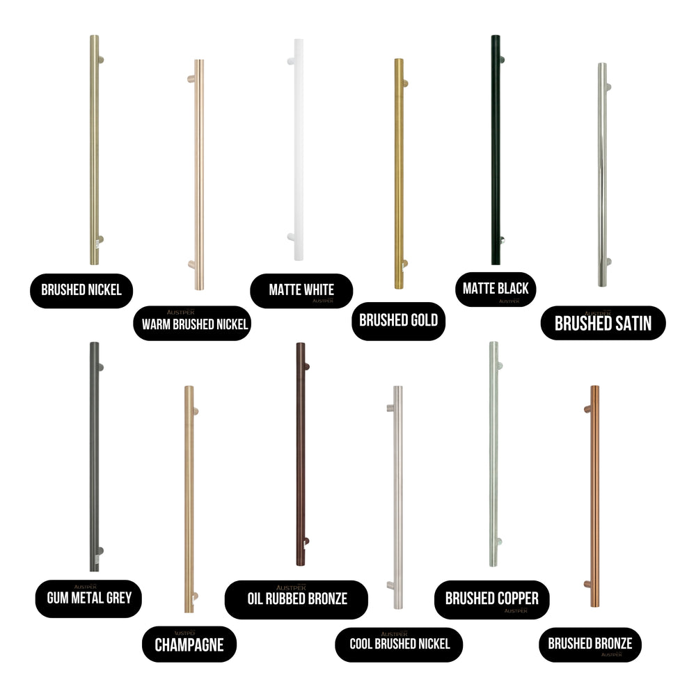 RADIANT HEATING VERTICAL ROUND HEATED SINGLE TOWEL RAIL BRUSHED COPPER 950MM
