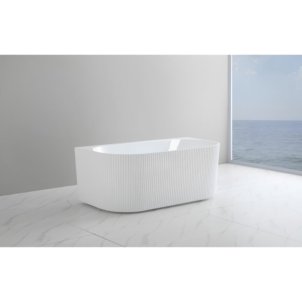 VITO BALI FLUTED FREESTANDING BACK TO WALL BATHTUB GLOSS WHITE (AVAILABLE IN 1500MM AND 1700MM)