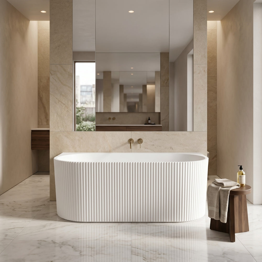 VITO BALI FLUTED FREESTANDING BACK TO WALL BATHTUB MATTE WHITE (AVAILABLE IN 1500MM AND 1700MM)
