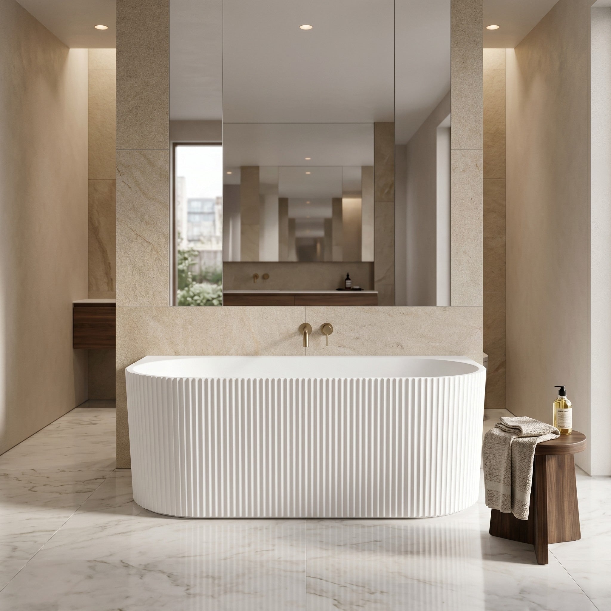 VITO BALI FLUTED FREESTANDING BACK TO WALL BATHTUB MATTE WHITE (AVAILABLE IN 1500MM AND 1700MM)