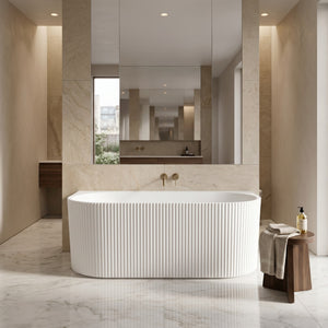VITO BALI FLUTED FREESTANDING BACK TO WALL BATHTUB MATTE WHITE (AVAILABLE IN 1500MM AND 1700MM)