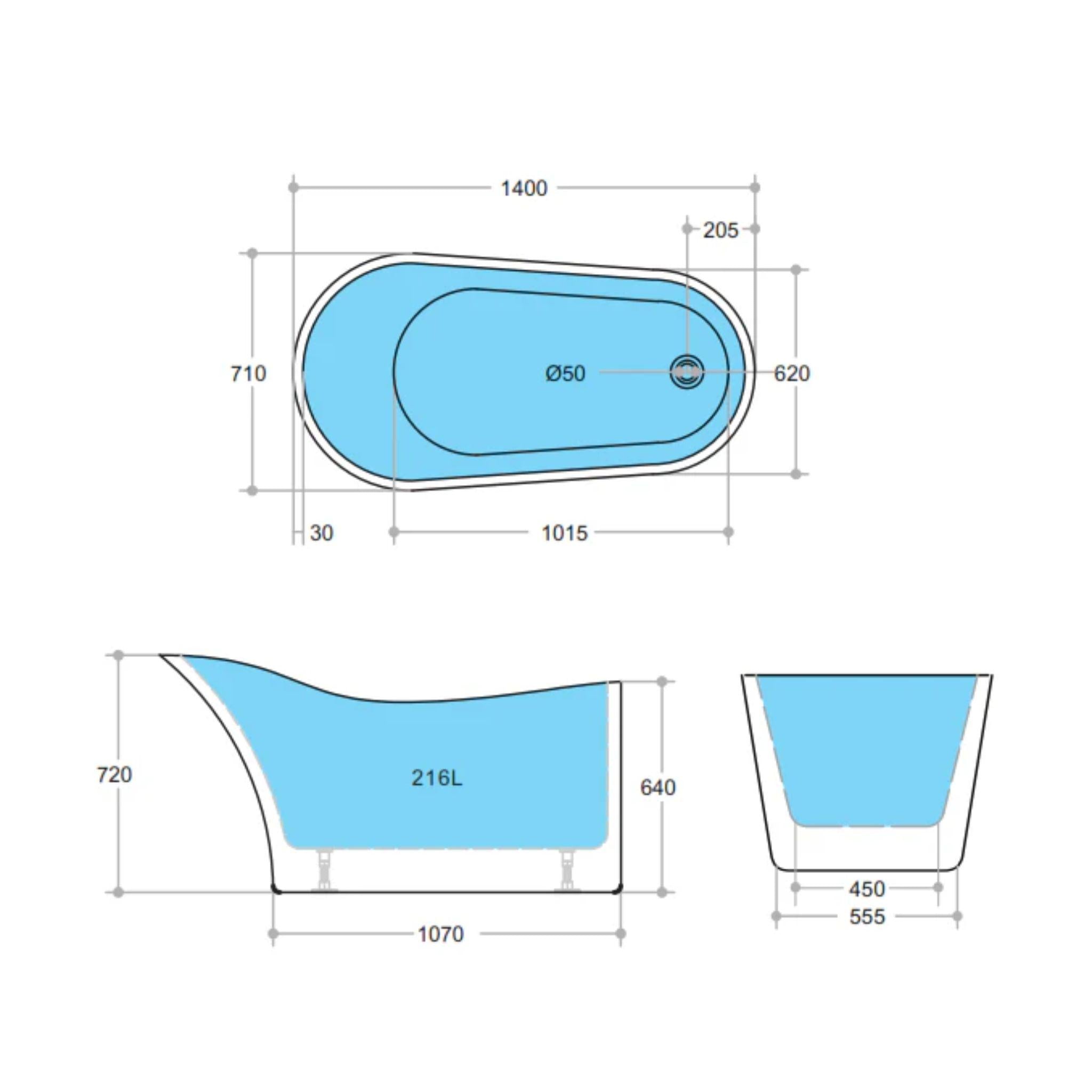 POSEIDON BEVEL FREE STANDING BATH NF GLOSS WHITE (AVAILABLE IN 1400MM, 1500MM AND 1700MM)