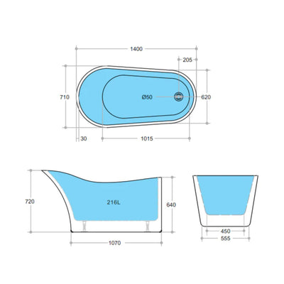 POSEIDON BEVEL FREE STANDING BATH NF GLOSS WHITE (AVAILABLE IN 1400MM, 1500MM AND 1700MM)