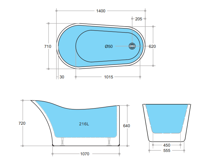 POSEIDON BEVEL FREE STANDING BATH NF GLOSS WHITE (AVAILABLE IN 1400MM, 1500MM AND 1700MM)