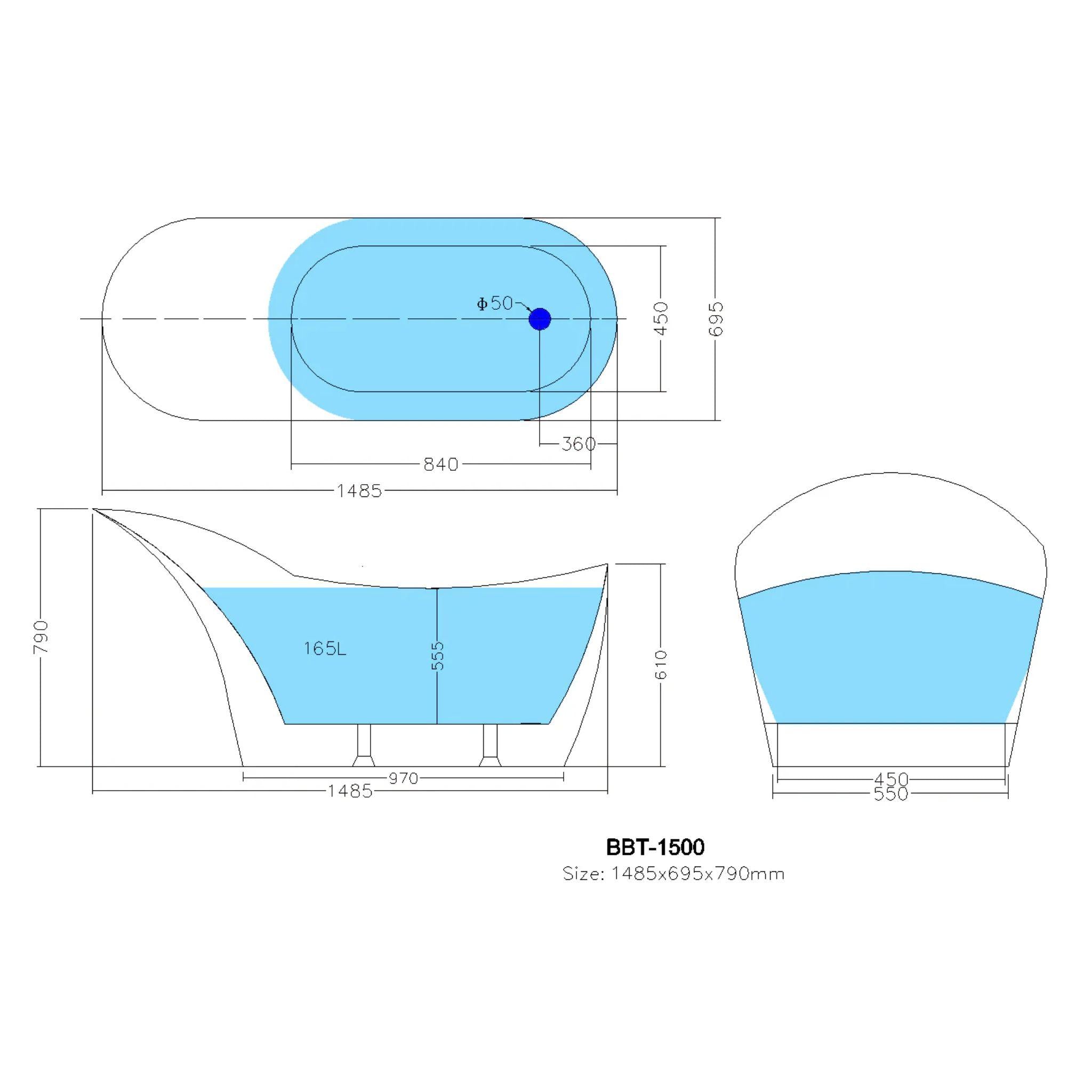 POSEIDON BEVEL FREE STANDING BATH NF GLOSS WHITE (AVAILABLE IN 1400MM, 1500MM AND 1700MM)