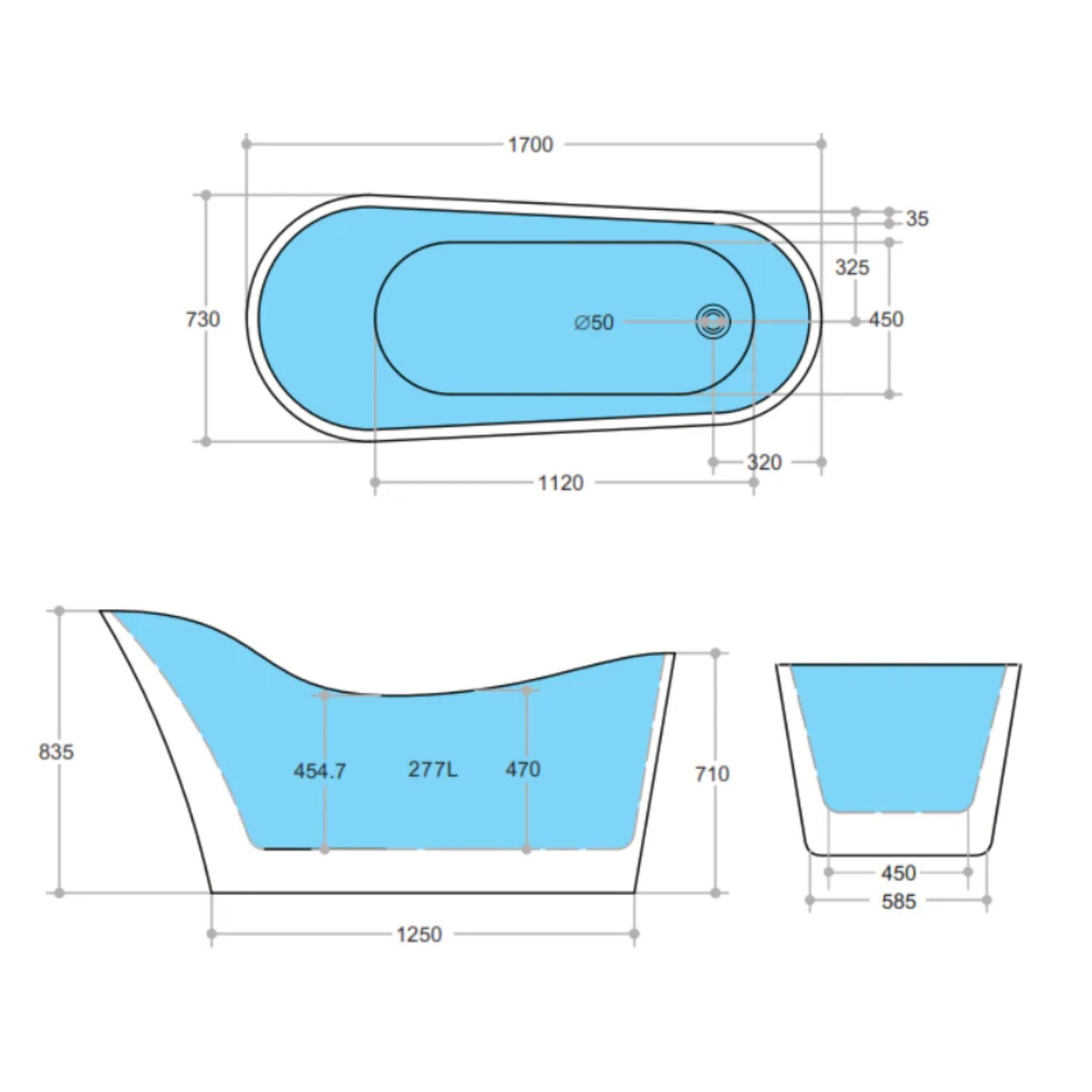 POSEIDON BEVEL FREE STANDING BATH NF GLOSS WHITE (AVAILABLE IN 1400MM, 1500MM AND 1700MM)