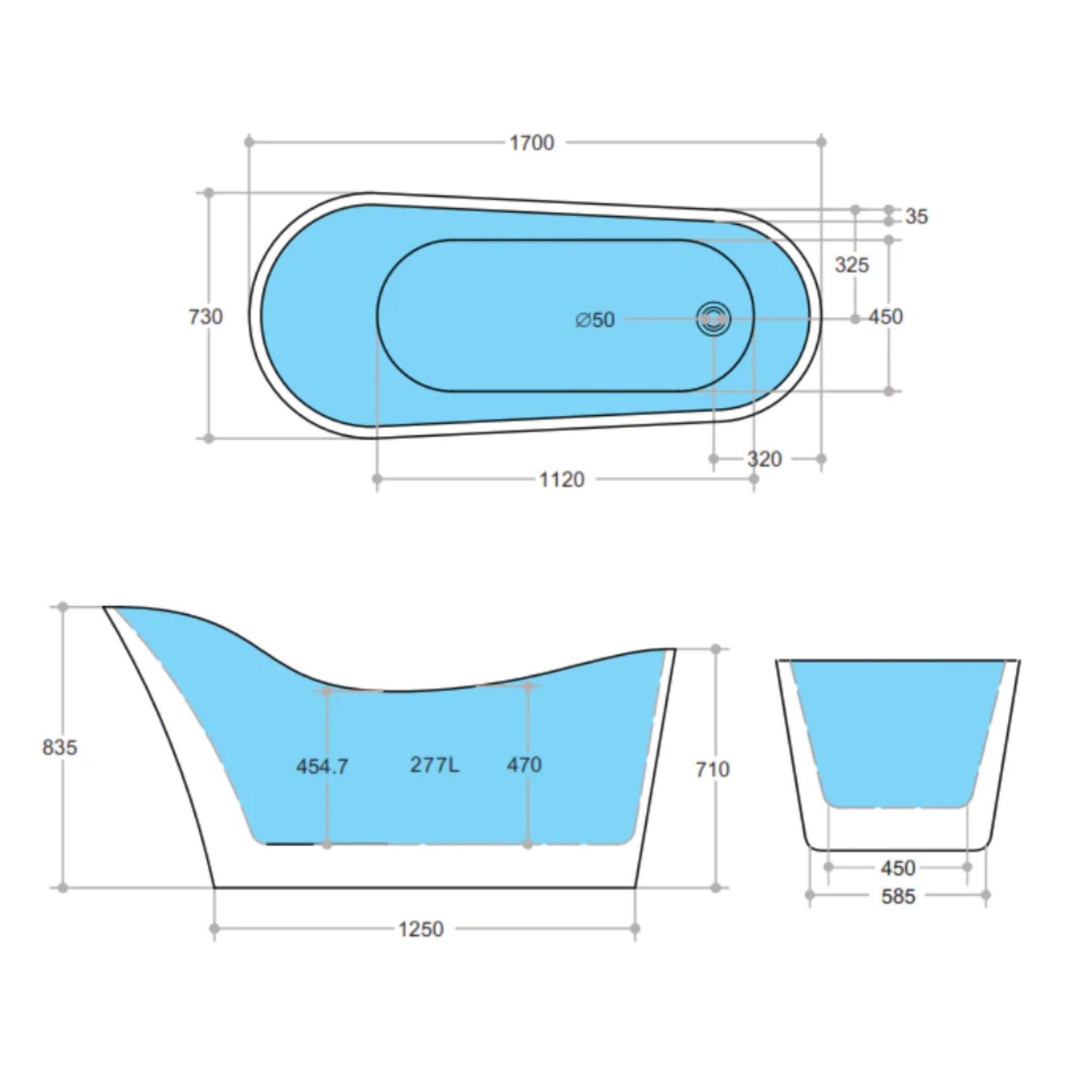 POSEIDON BEVEL FREESTANDING BATHTUB NF GLOSS BLACK AND GLOSS WHITE 1700MM