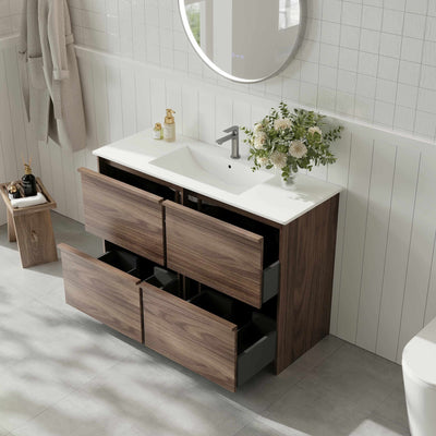MERCIO BELLA NOTAIO WALNUT 1200MM SINGLE BOWL FLOOR STANDING VANITY