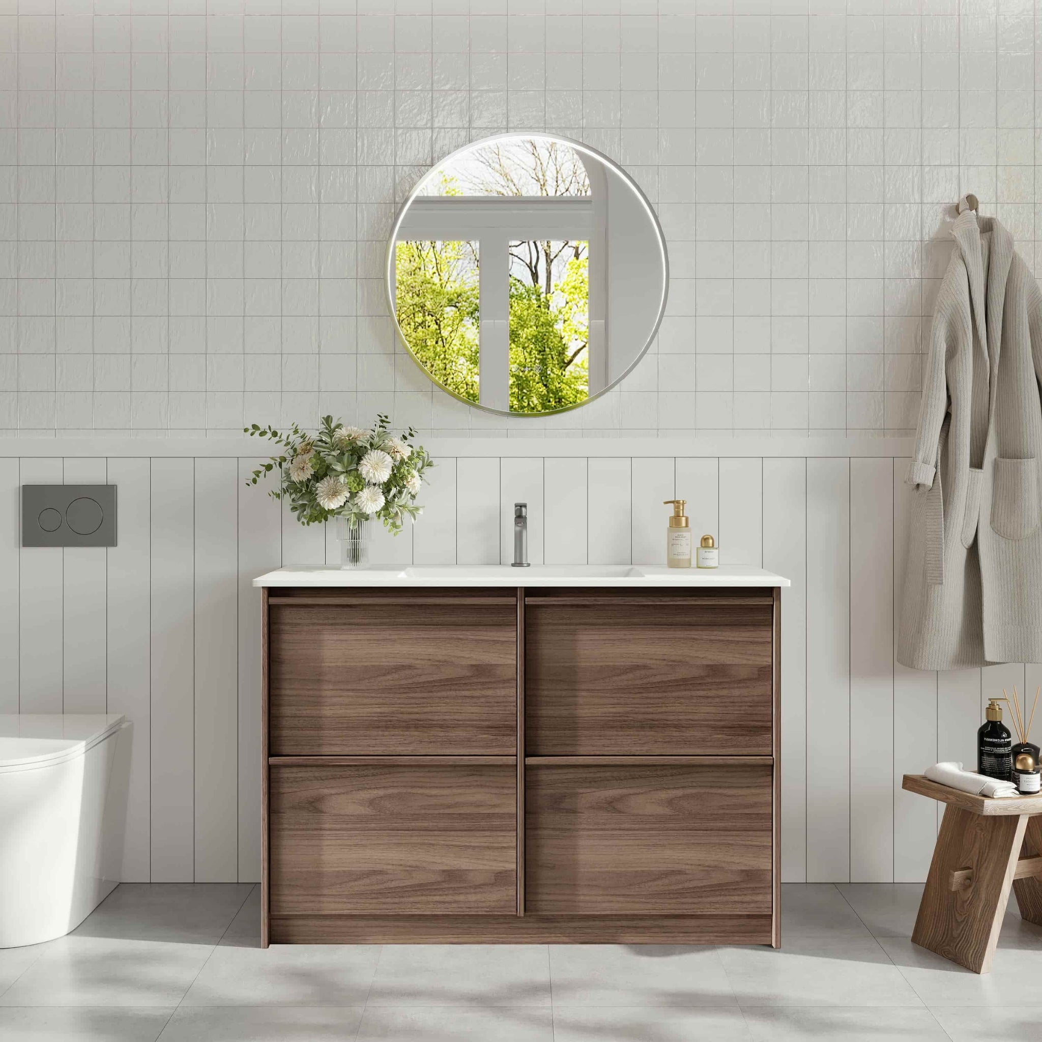 MERCIO BELLA NOTAIO WALNUT 1200MM SINGLE BOWL FLOOR STANDING VANITY