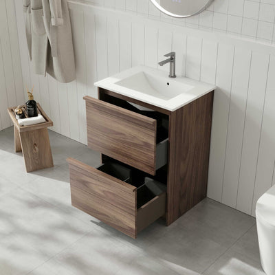 MERCIO BELLA NOTAIO WALNUT 600MM SINGLE BOWL FLOOR STANDING VANITY