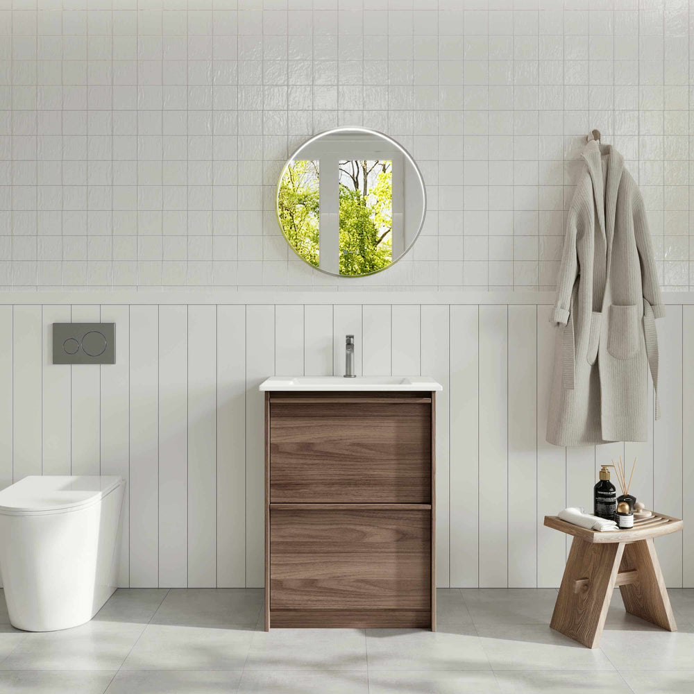 MERCIO BELLA NOTAIO WALNUT 600MM SINGLE BOWL FLOOR STANDING VANITY