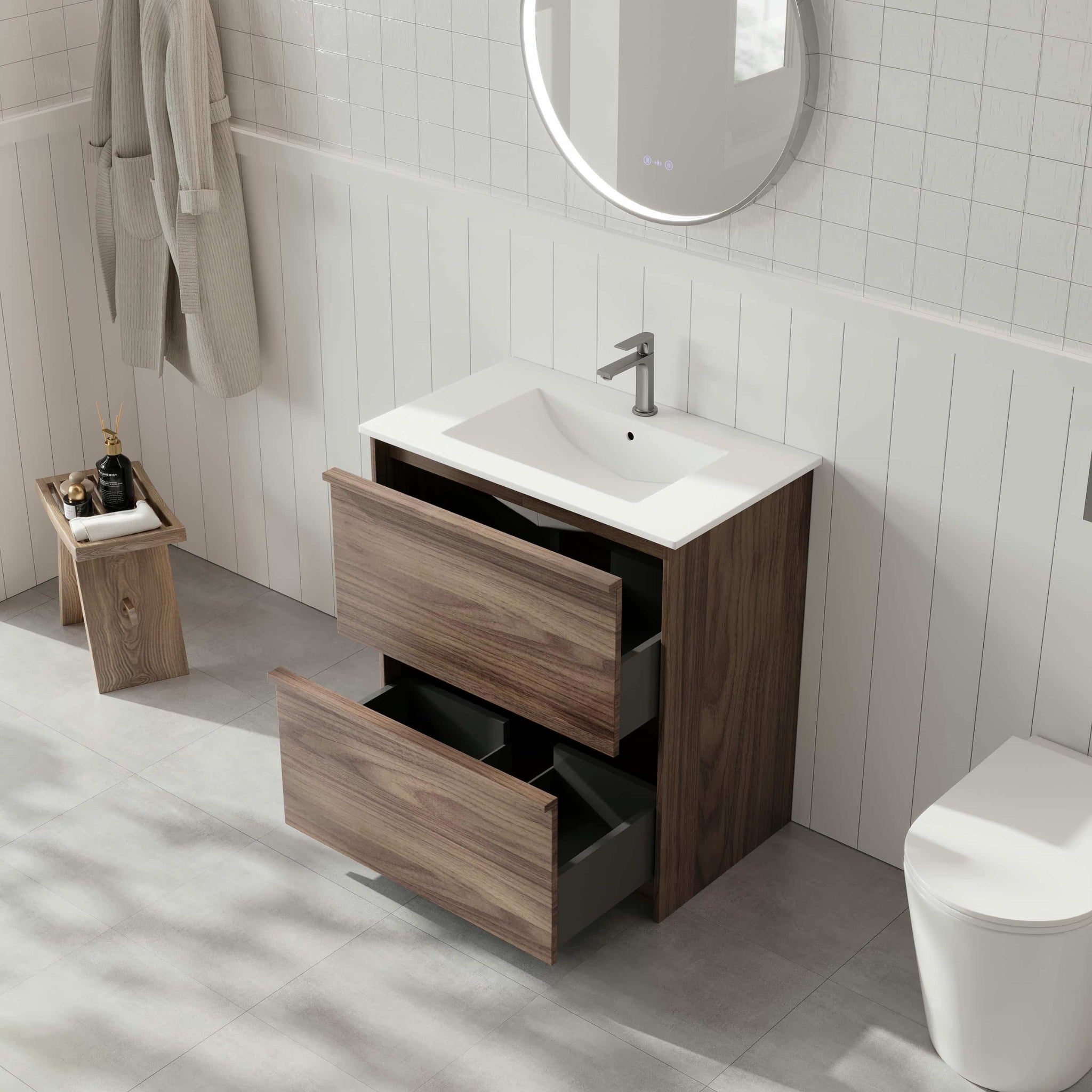 MERCIO BELLA NOTAIO WALNUT 750MM SINGLE BOWL FLOOR STANDING VANITY