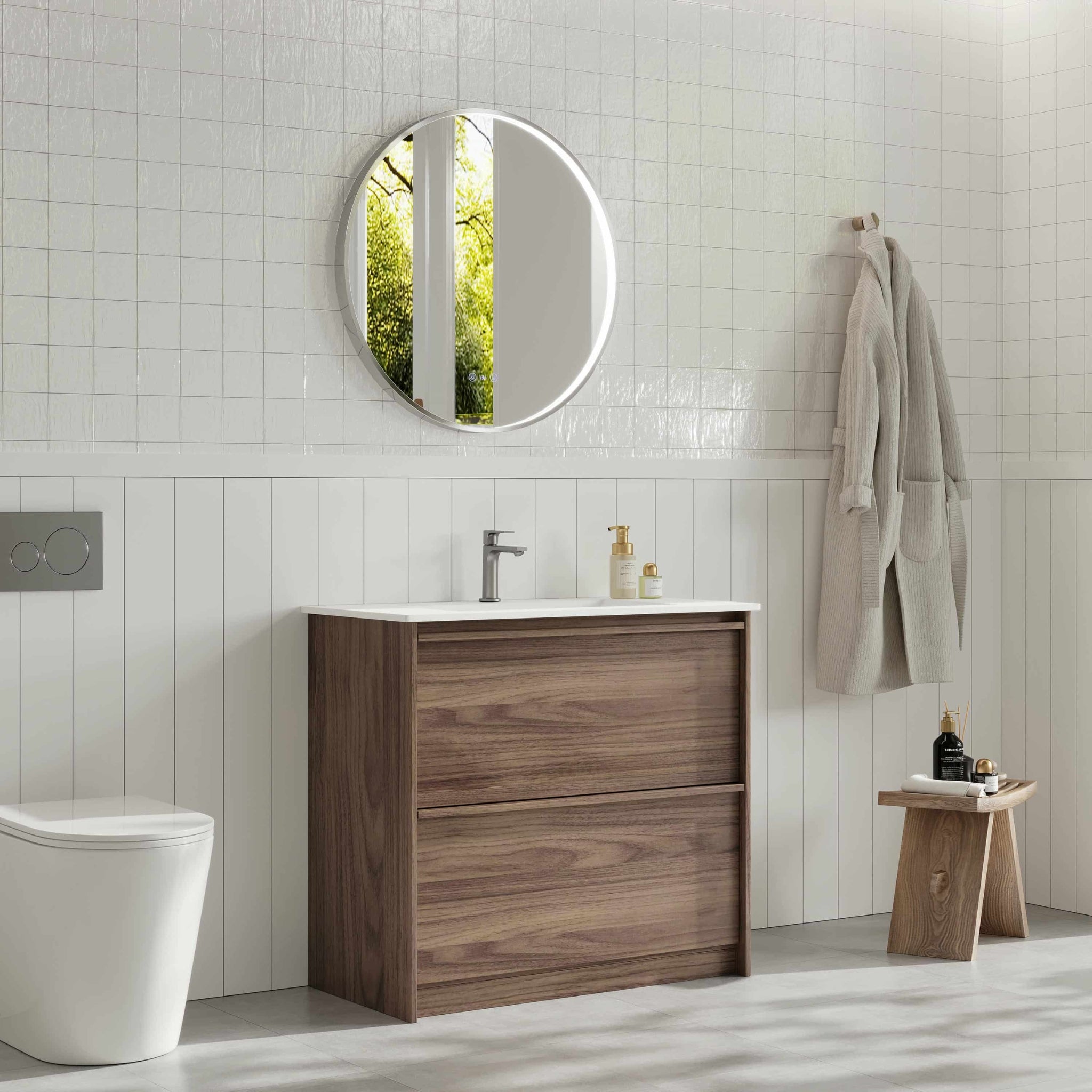 MERCIO BELLA NOTAIO WALNUT 900MM SINGLE BOWL FLOOR STANDING VANITY