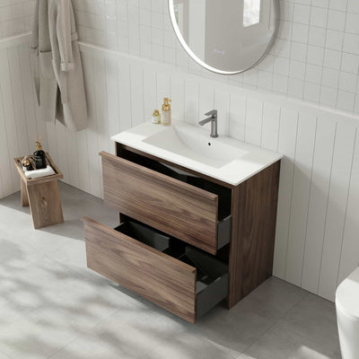 MERCIO BELLA NOTAIO WALNUT 900MM SINGLE BOWL FLOOR STANDING VANITY