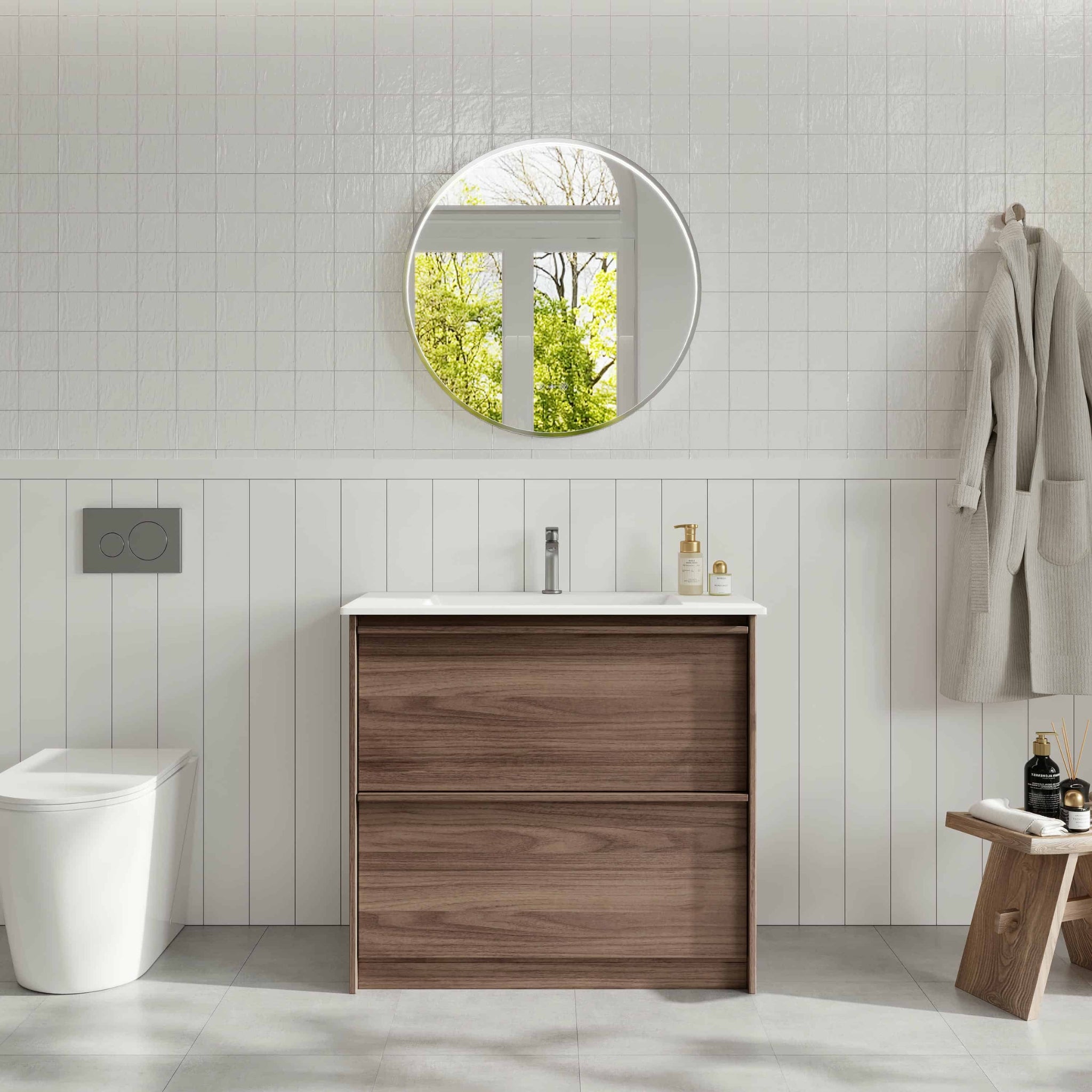 MERCIO BELLA NOTAIO WALNUT 900MM SINGLE BOWL FLOOR STANDING VANITY