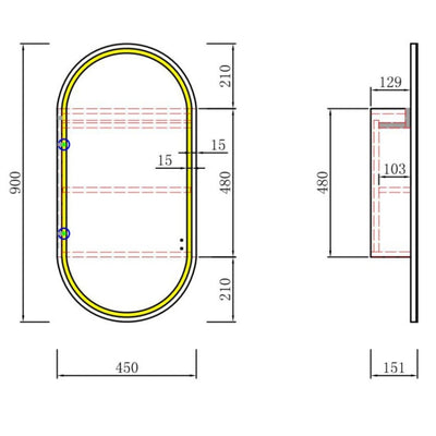 AULIC BEAU MONDE BRUSHED GOLD FRAMED MATTE WHITE LED SHAVING CABINET 450X900MM