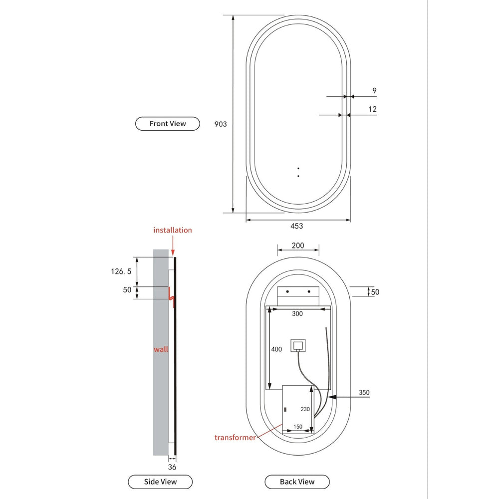 AULIC BEAU MONDE LED MIRROR BRUSHED NICKEL 3 COLOUR LIGHTS 450X900MM