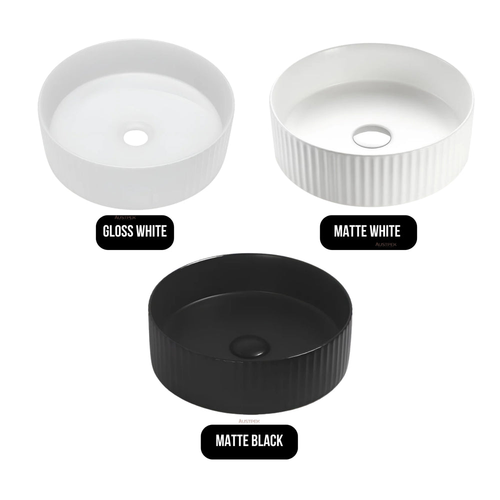 POSEIDON BELLEVUE FLUTED ABOVE COUNTER BASIN GLOSS WHITE 360MM