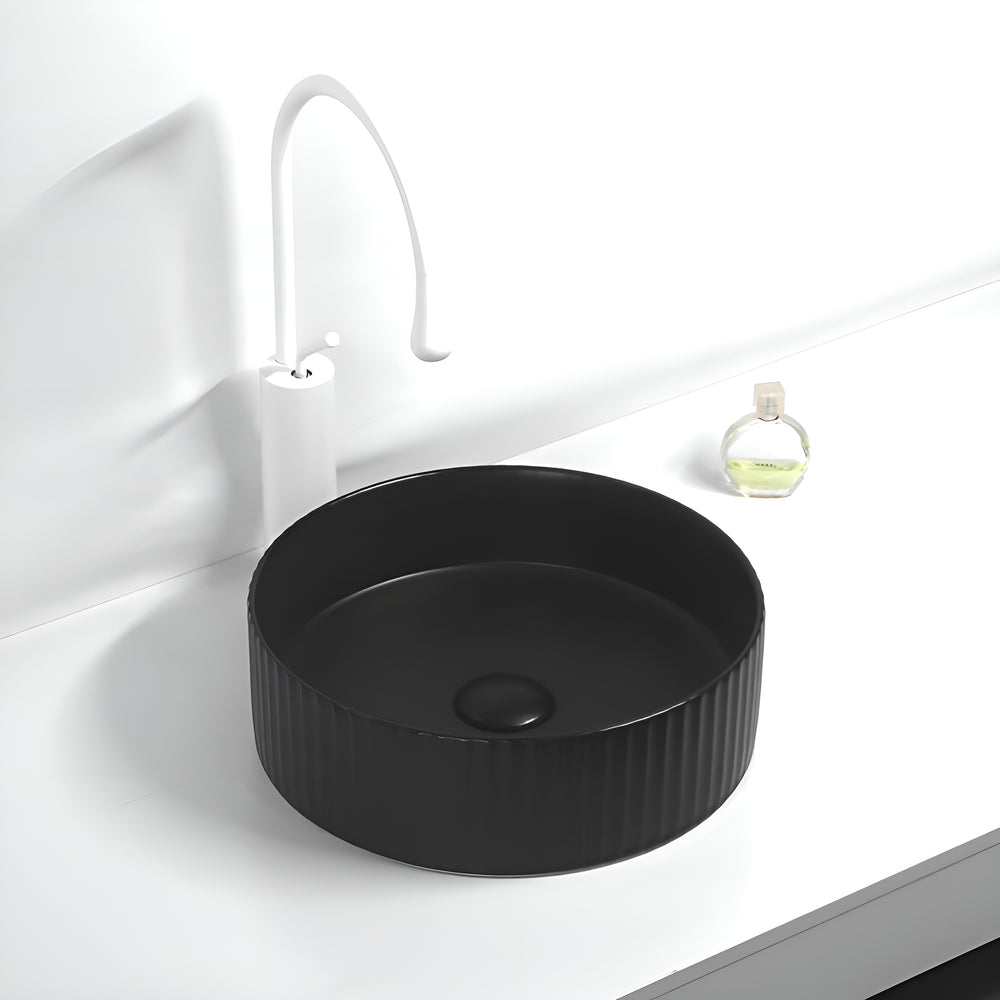 POSEIDON BELLEVUE FLUTED ABOVE COUNTER BASIN MATTE BLACK 360MM