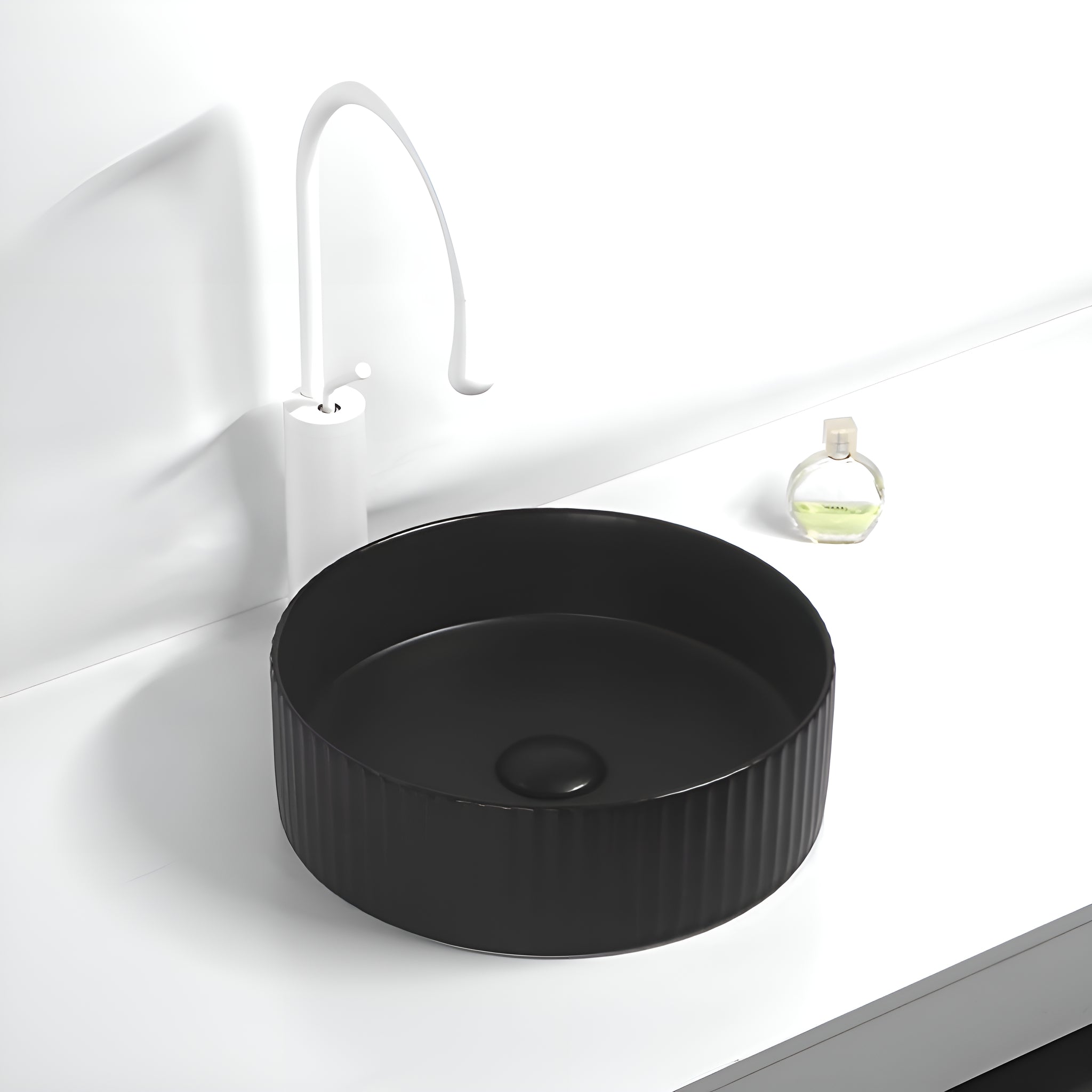 POSEIDON BELLEVUE FLUTED ABOVE COUNTER BASIN MATTE BLACK 360MM
