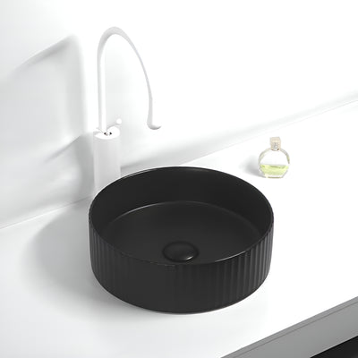 POSEIDON BELLEVUE FLUTED ABOVE COUNTER BASIN MATTE BLACK 360MM