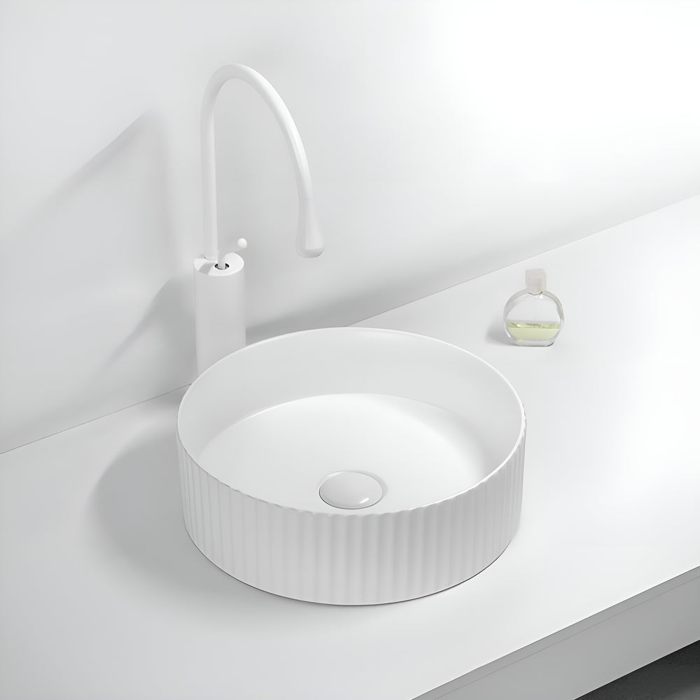 POSEIDON BELLEVUE FLUTED ABOVE COUNTER BASIN MATTE WHITE 360MM