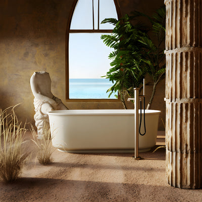BELBAGNO BERG FREESTANDING BATHTUB SOFT SAND AND GLOSS WHITE (AVAILABLE IN 1500MM AND 1700MM)