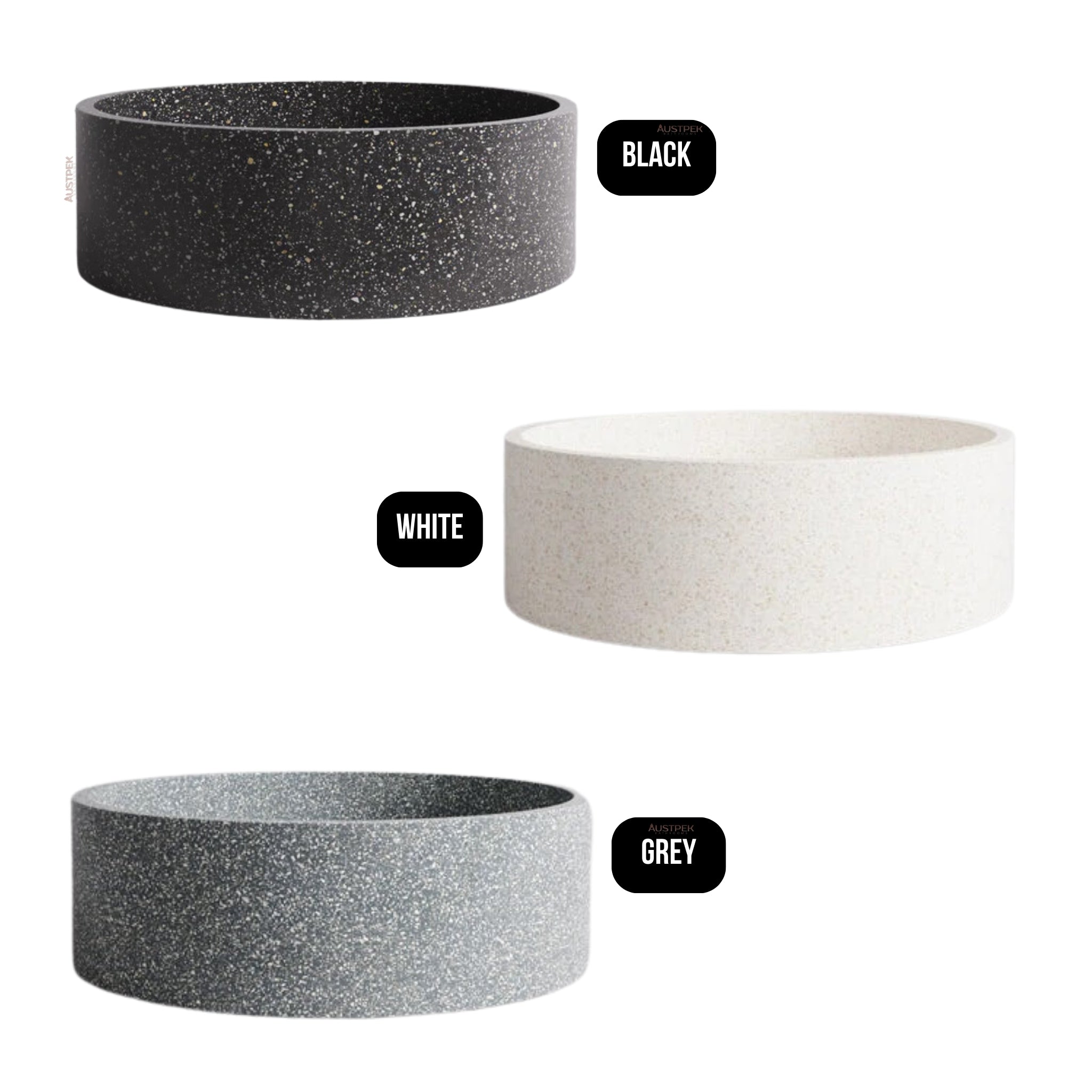 MADU BELLA ROUND ABOVE COUNTER BASIN TERRAZO STONE GREY 380MM
