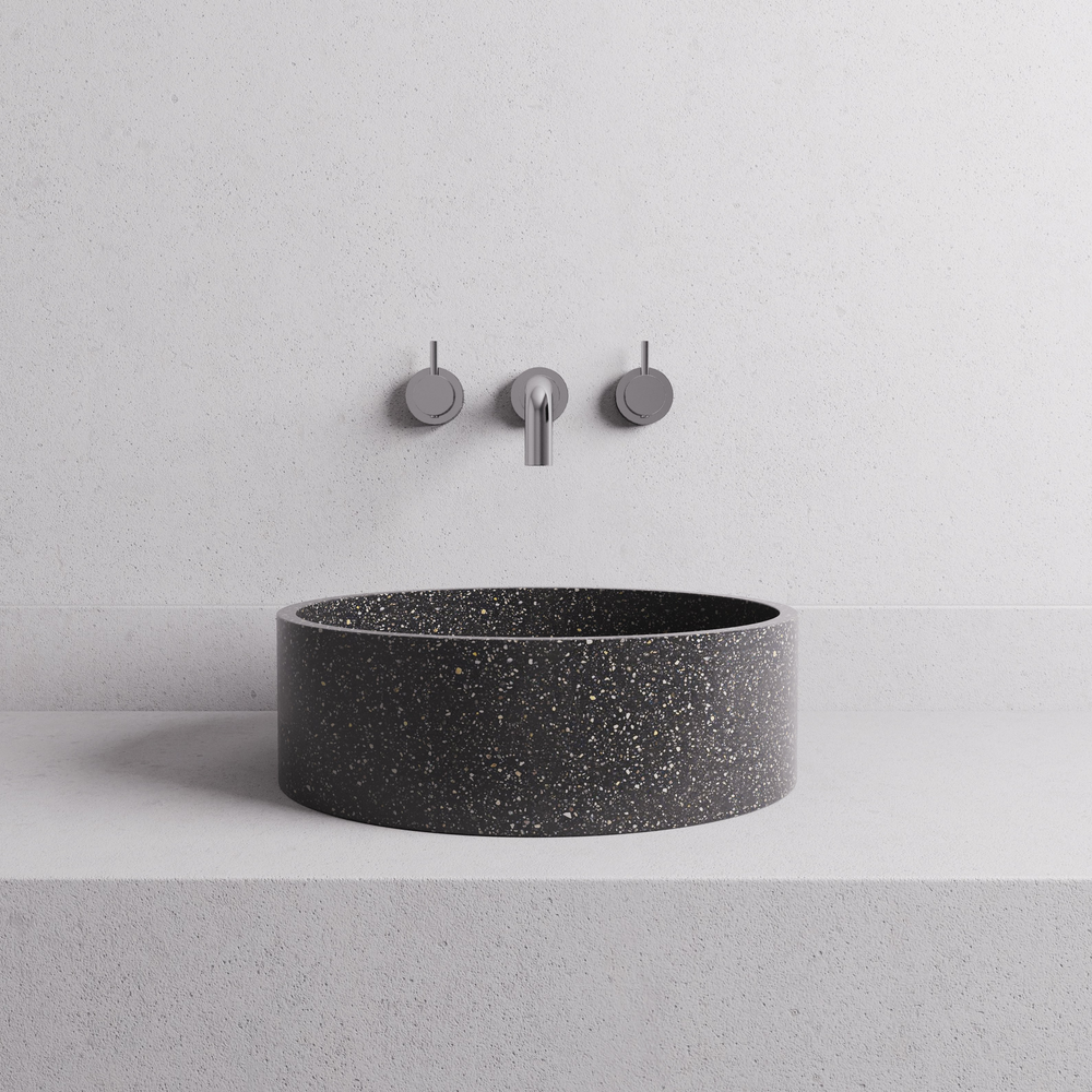 MADU BELLA ROUND ABOVE COUNTER BASIN TERRAZO STONE BLACK 370MM