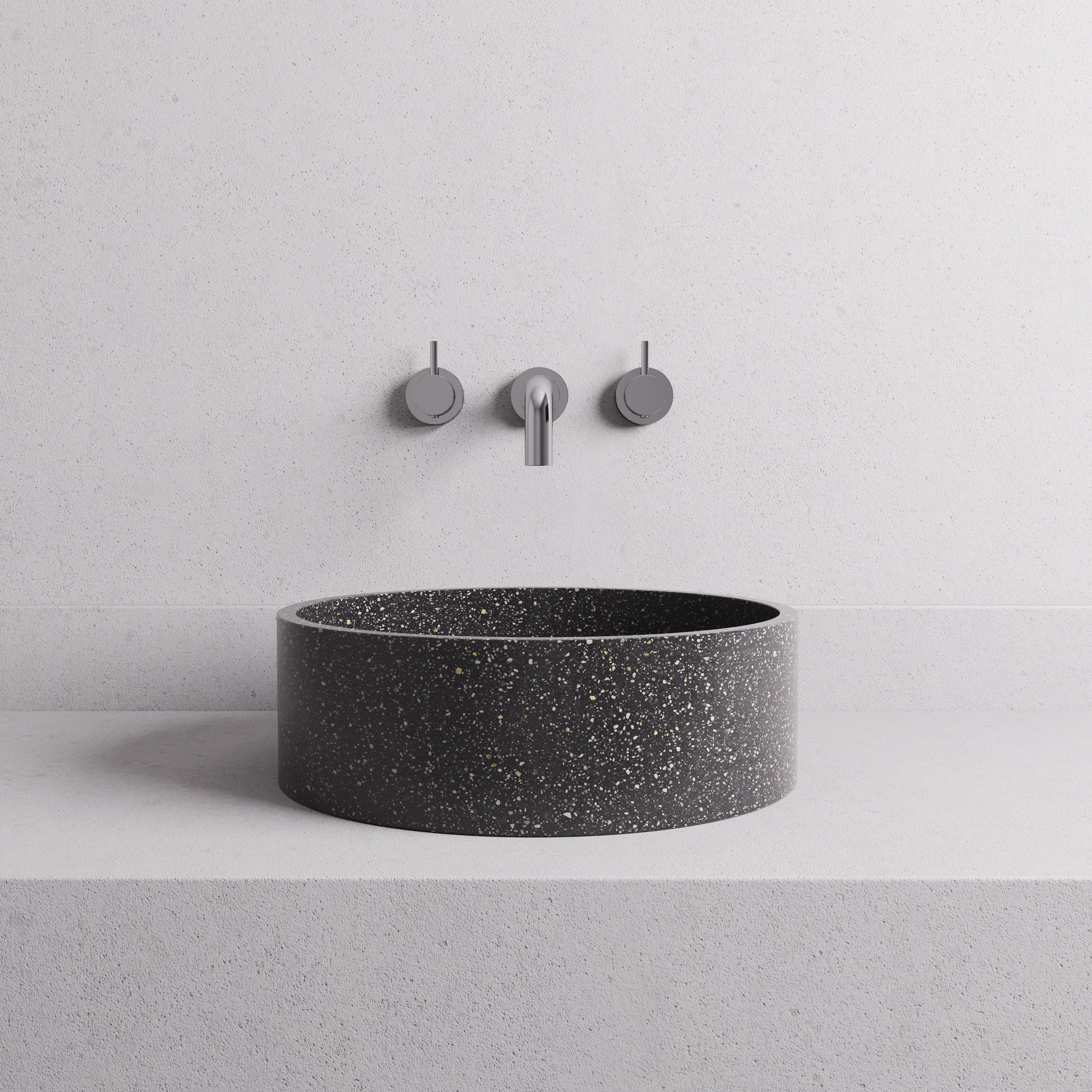 MADU BELLA ROUND ABOVE COUNTER BASIN TERRAZO STONE BLACK 370MM