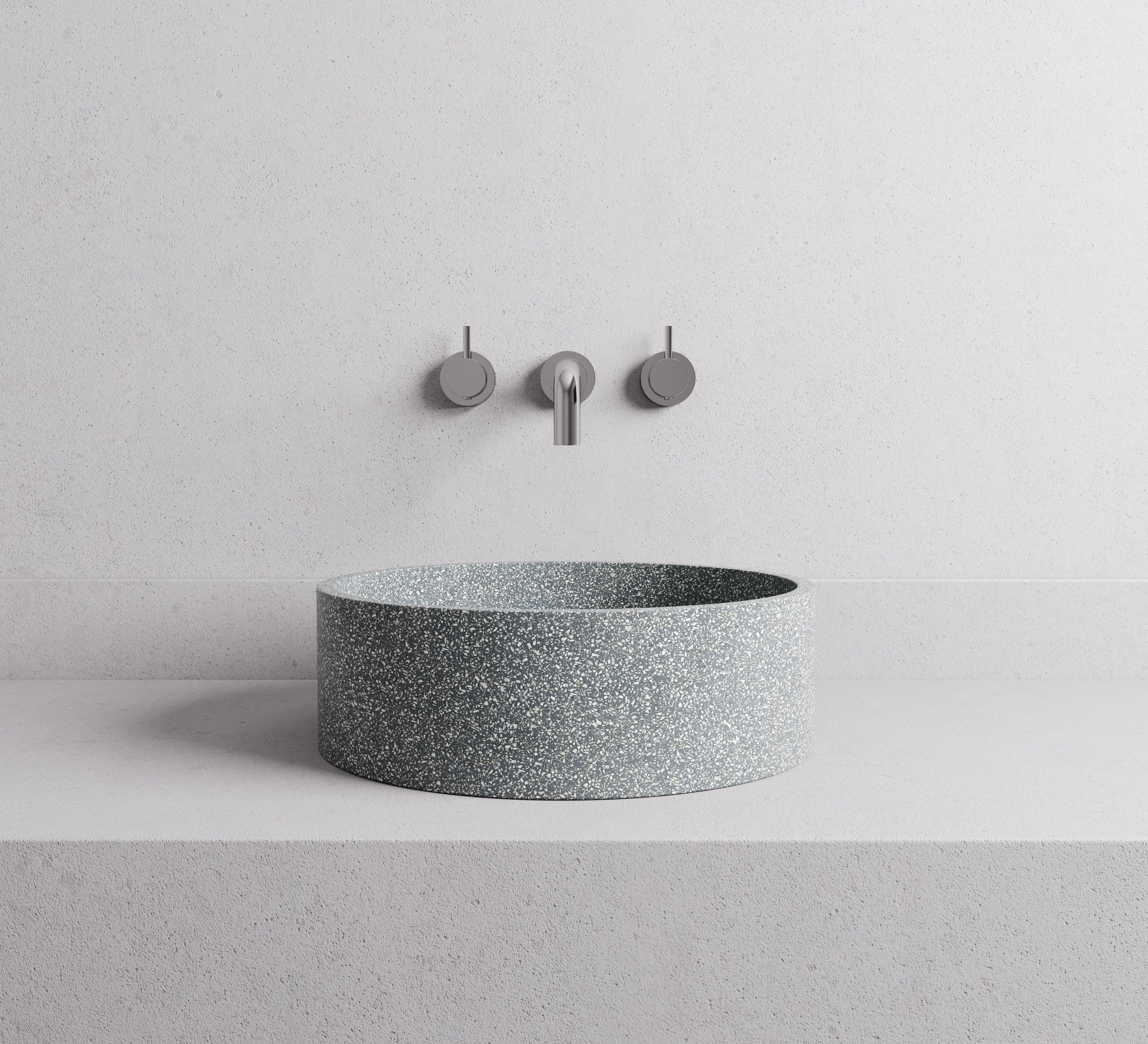 MADU BELLA ROUND ABOVE COUNTER BASIN HANDCRAFTED TERRAZO STONE GREY 380MM