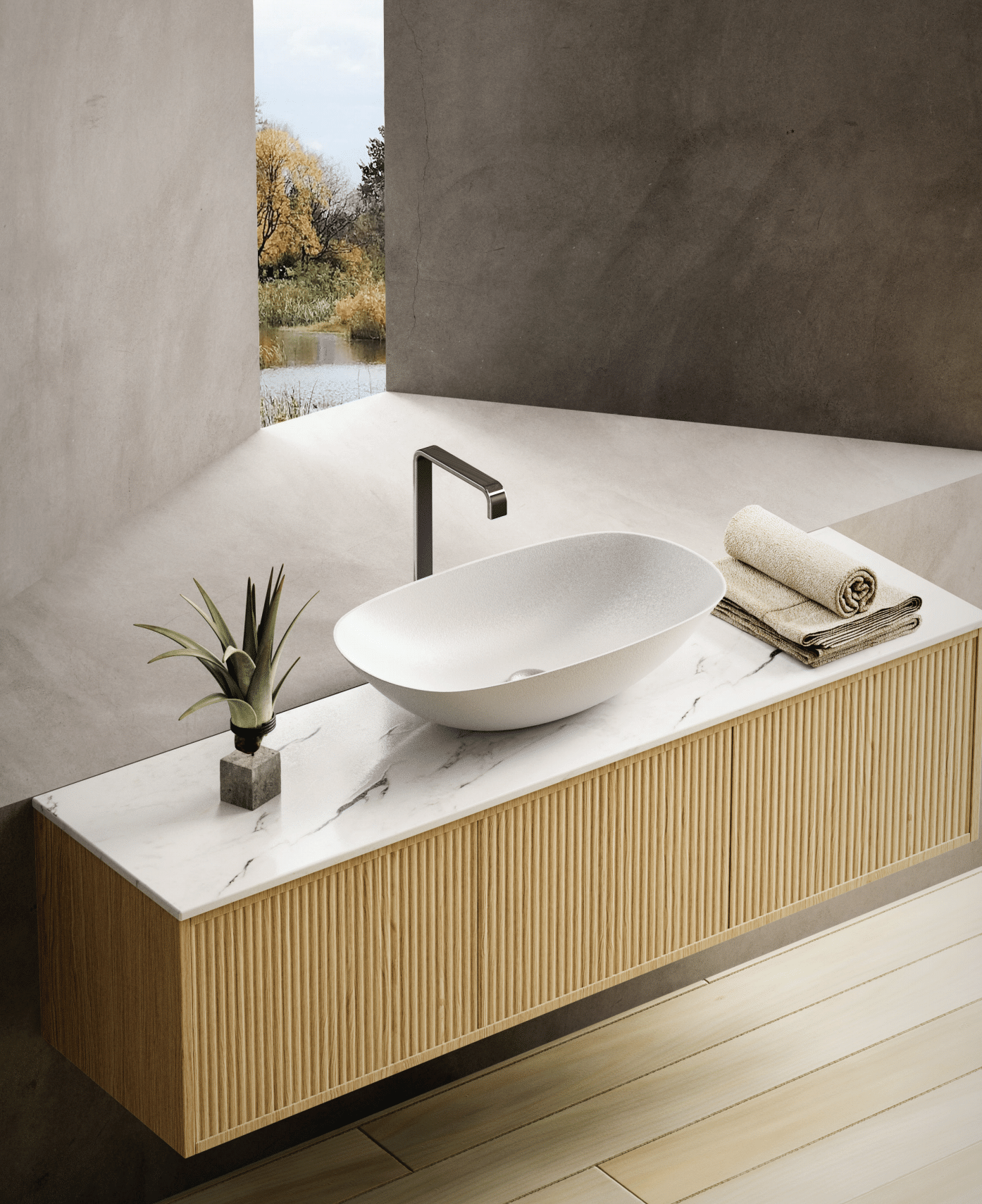CETO BELLEVUE PRIME OAK 1500MM SINGLE BOWL WALL HUNG VANITY