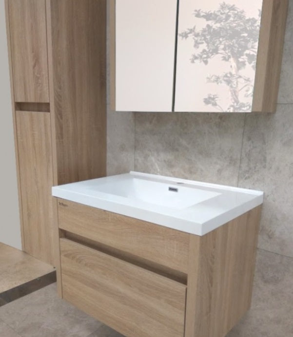 BEL BAGNO ALEXANDRA WHITE OAK 760MM SINGLE BOWL WALL HUNG VANITY AND BASIN