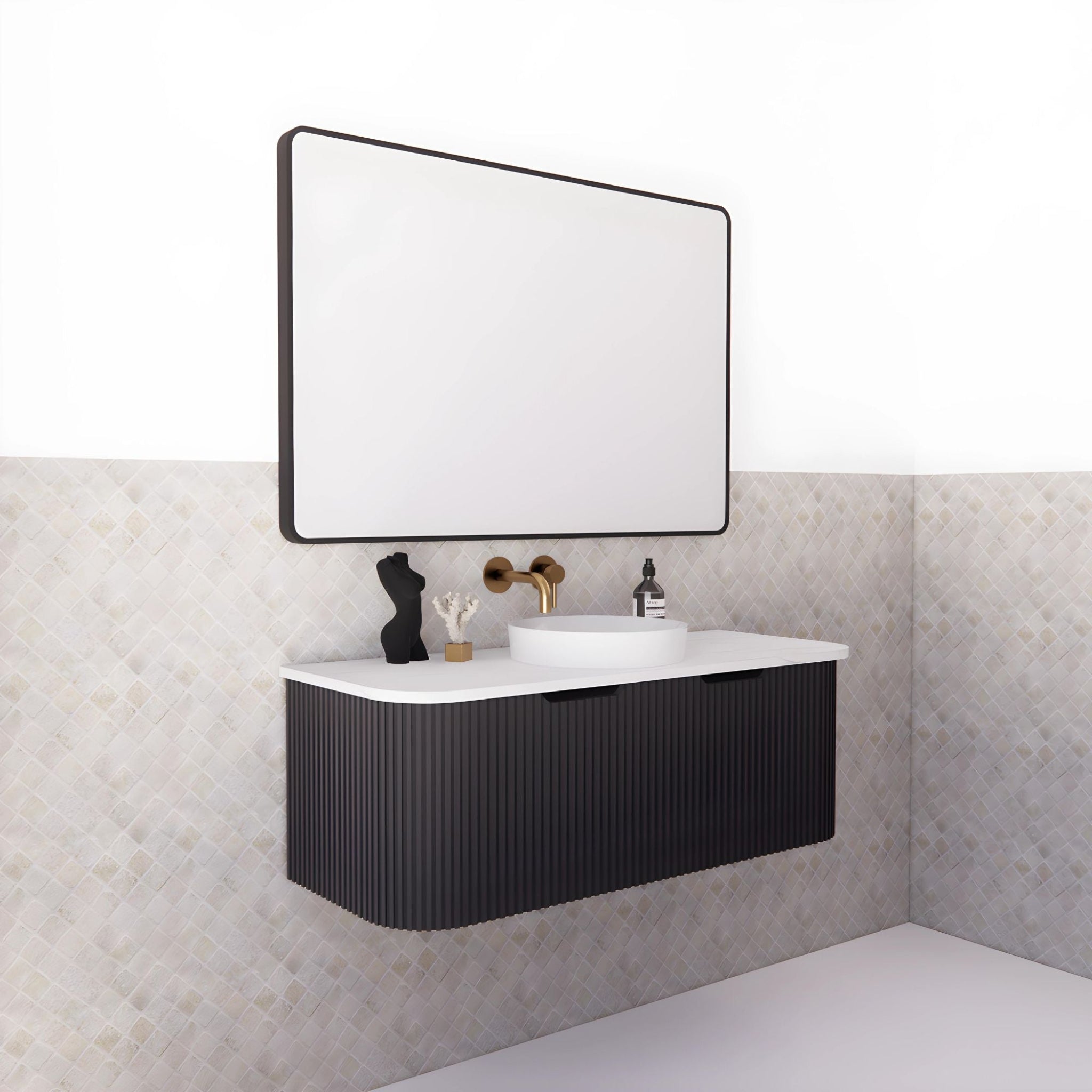 RIVA BERGEN MATTE BLACK 1200MM SINGLE BOWL WALL HUNG VANITY