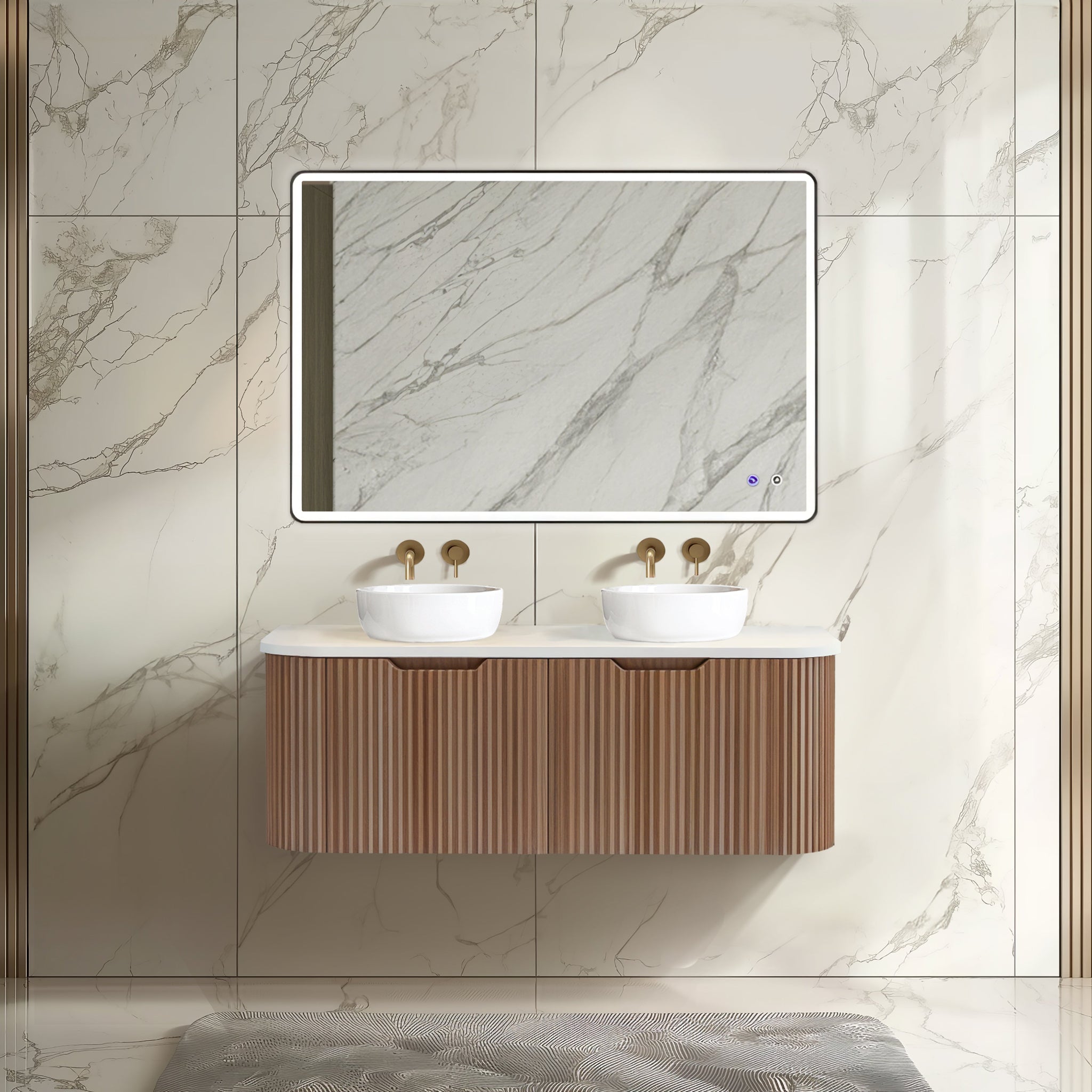 RIVA BERGEN SOLID TIMBER 1200MM DOUBLE BOWL WALL HUNG VANITY