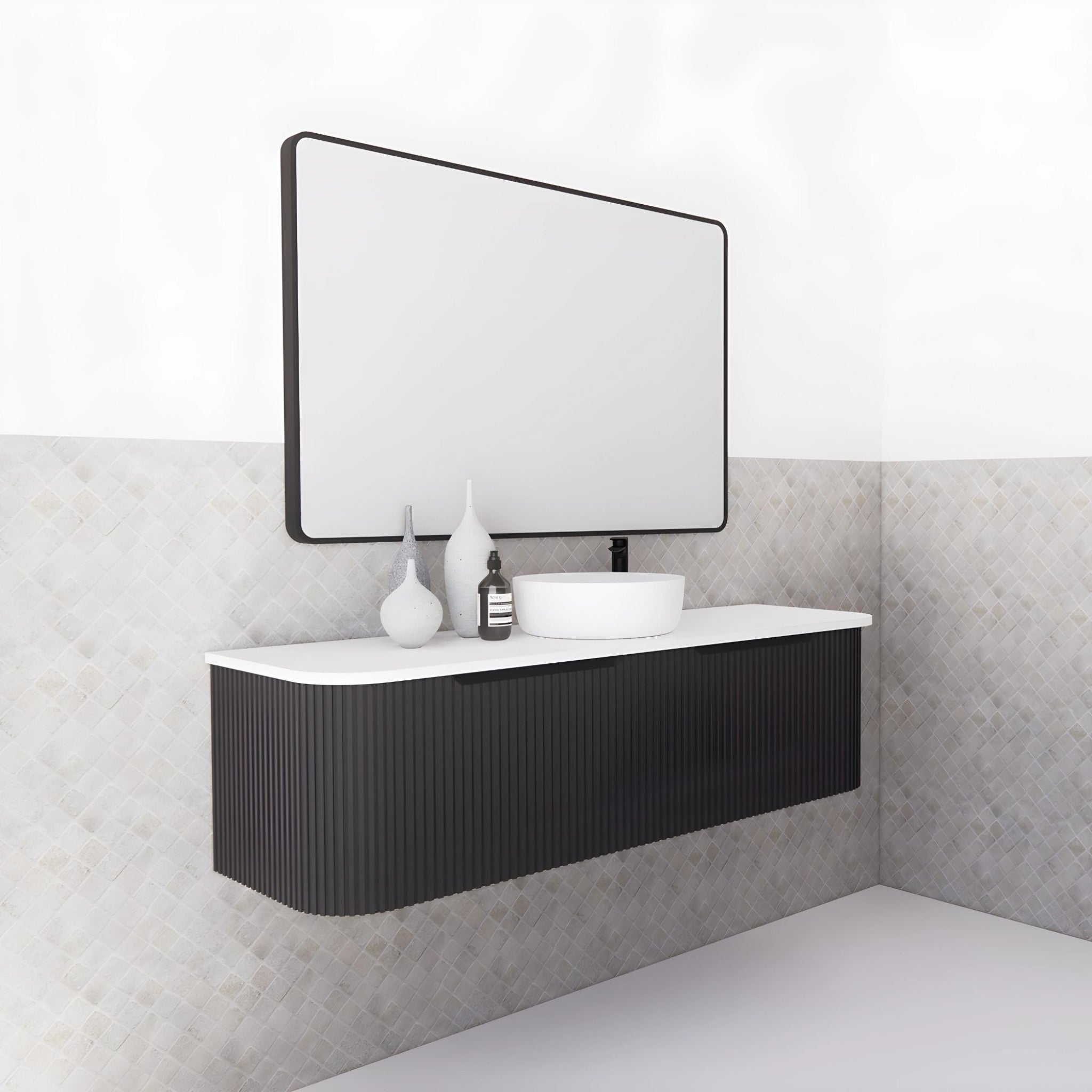 RIVA BERGEN MATTE BLACK 1500MM SINGLE BOWL WALL HUNG VANITY